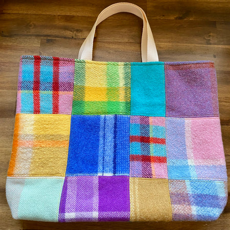 Upcycled Woollen Blanket - Market Tote - Patchwork