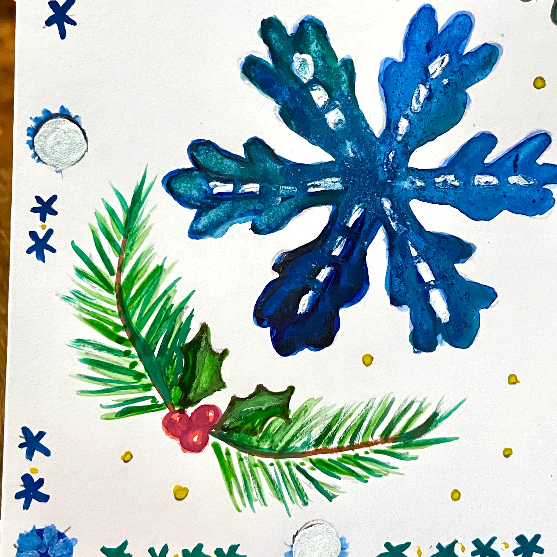 Hand Painted Christmas Card - blue version