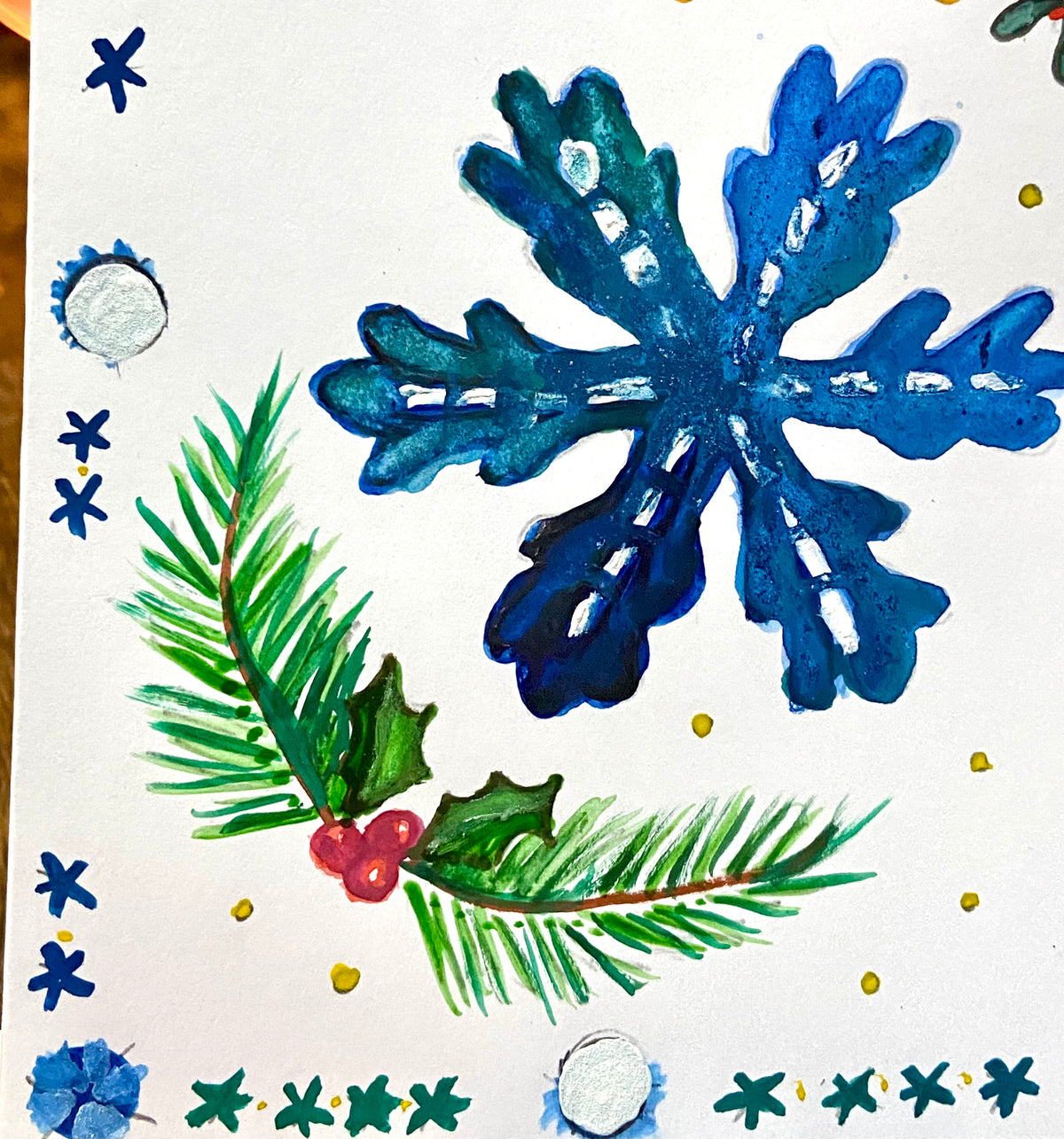 Hand Painted Christmas Card - blue version
