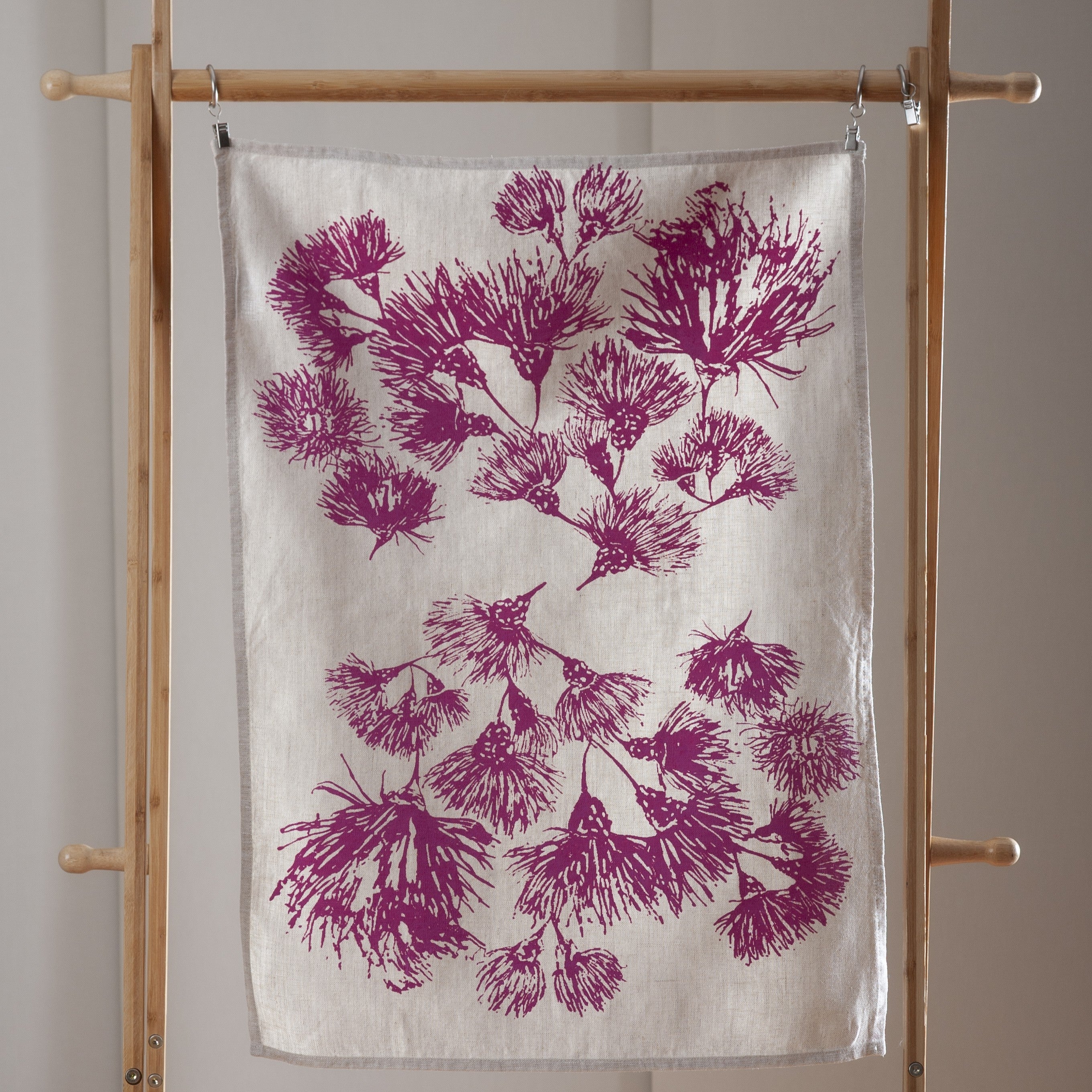 Hand screen printed Linen Tea Towels-Blossoms