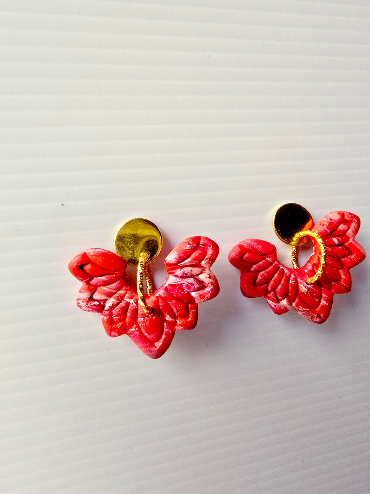 Red Marbled Floral 9k Gold Plated Earrings