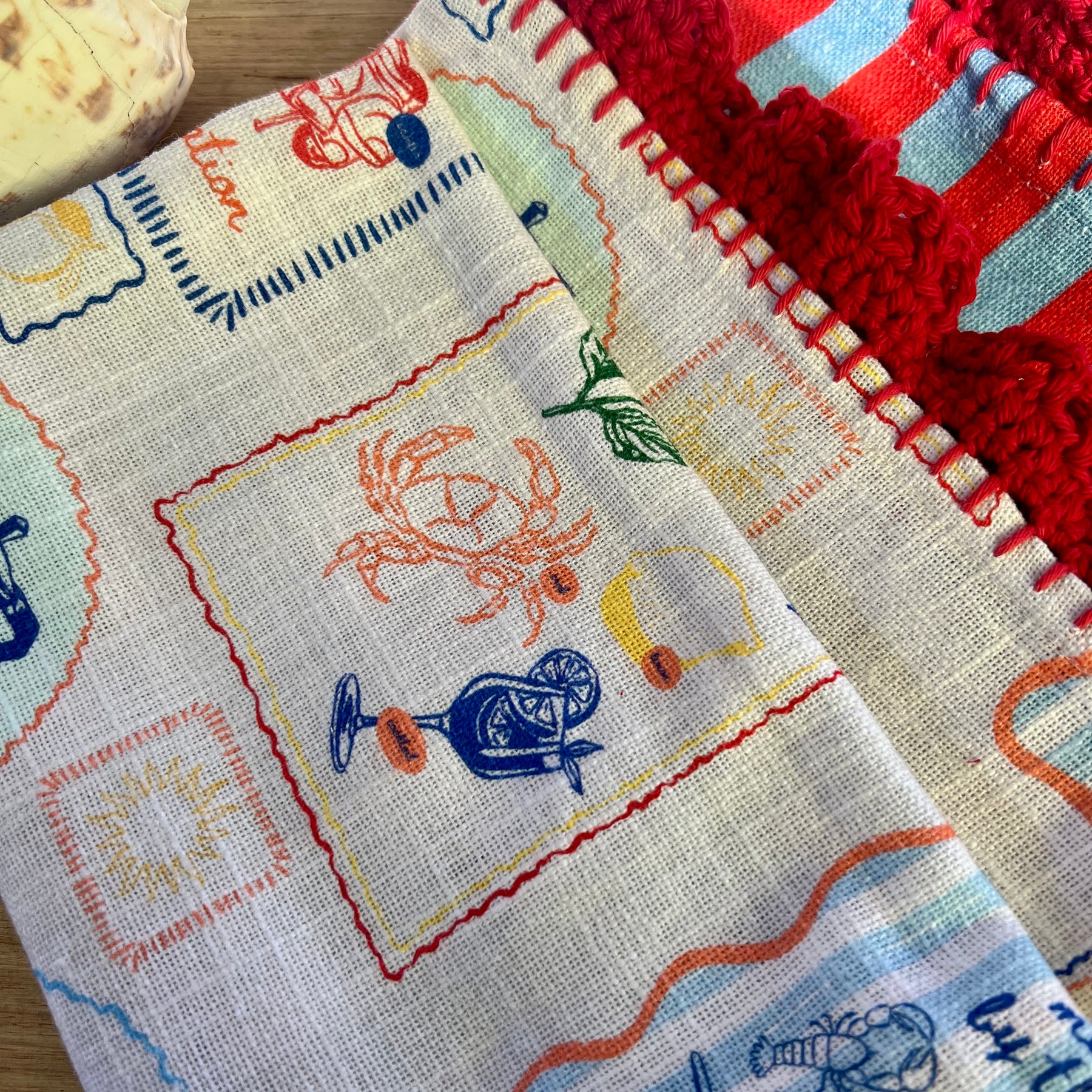 Cotton Tea Towel Set of 2 – Crochet Edge Kitchen Towels