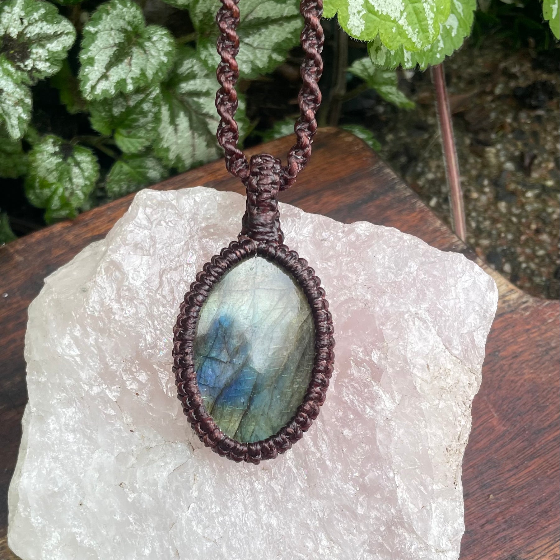 Labradorite Pendant, boho macrame necklace, adjustable