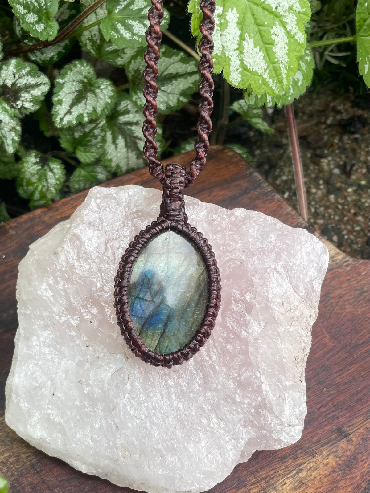 Labradorite Pendant, boho macrame necklace, adjustable