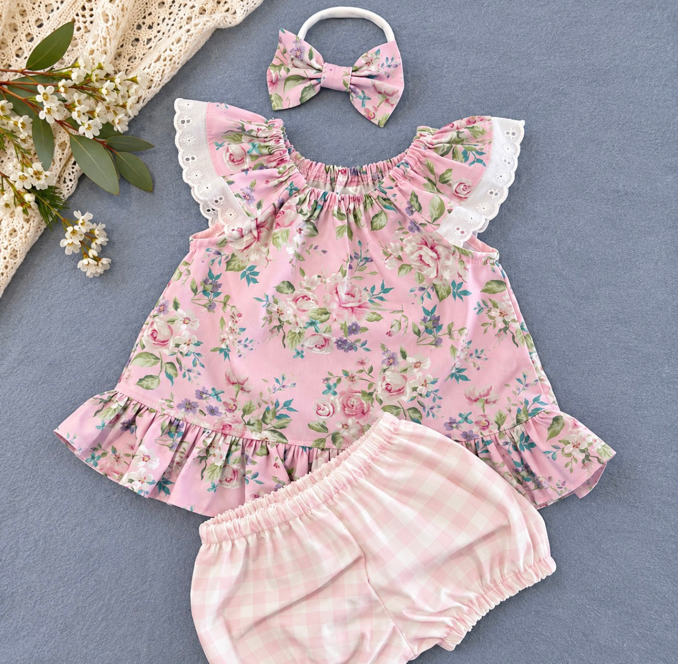 SIZE 000 Pink Floral Baby Girl Seaside Outfit