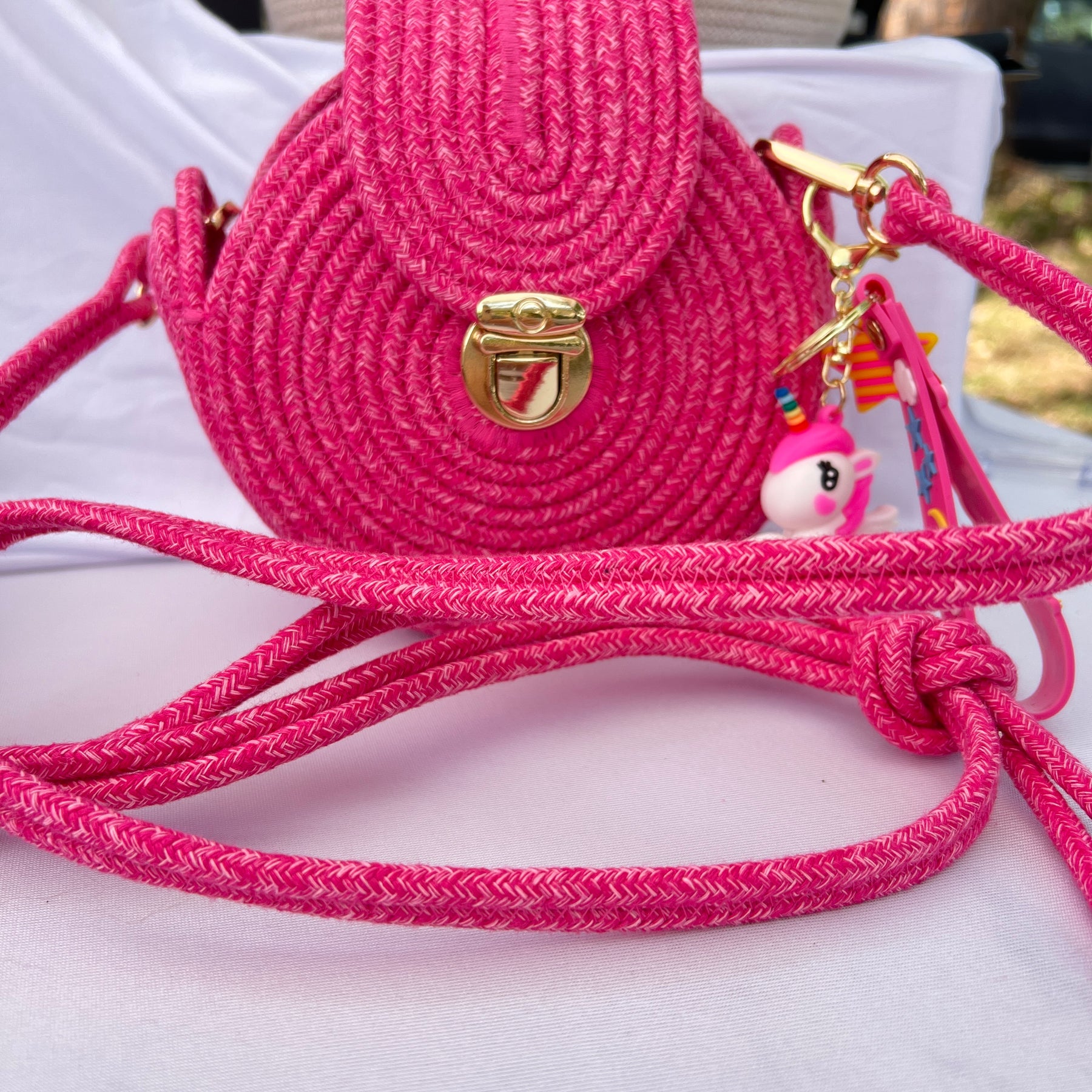 Handmade Pink Rope Crossbody Bag
