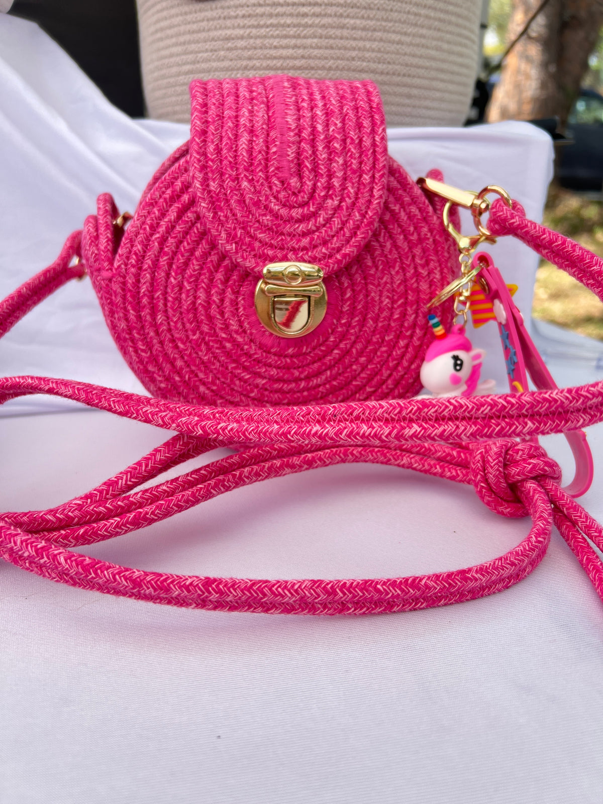 Handmade Pink Rope Crossbody Bag