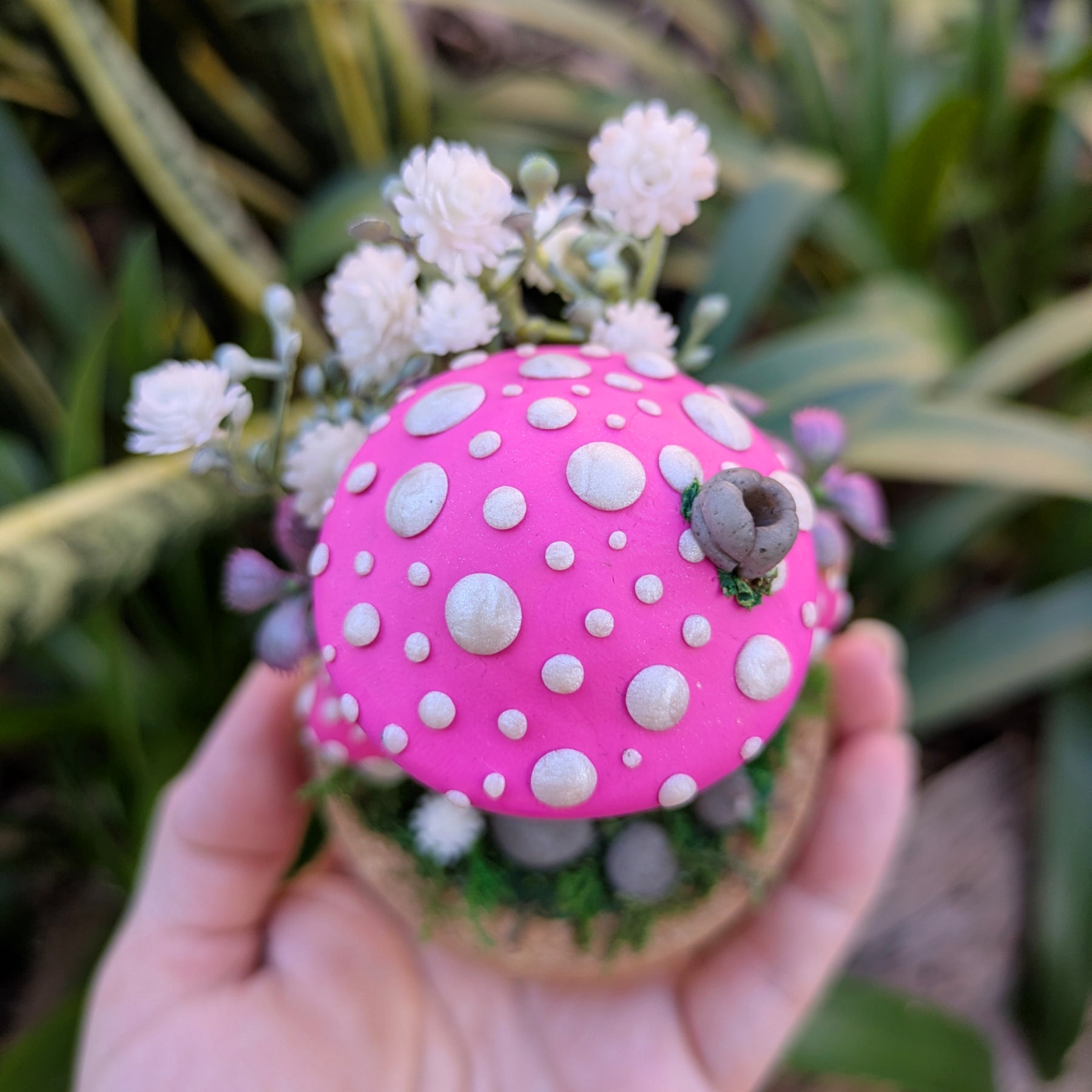 Pink Fairy Mushroom Houses in glass domes