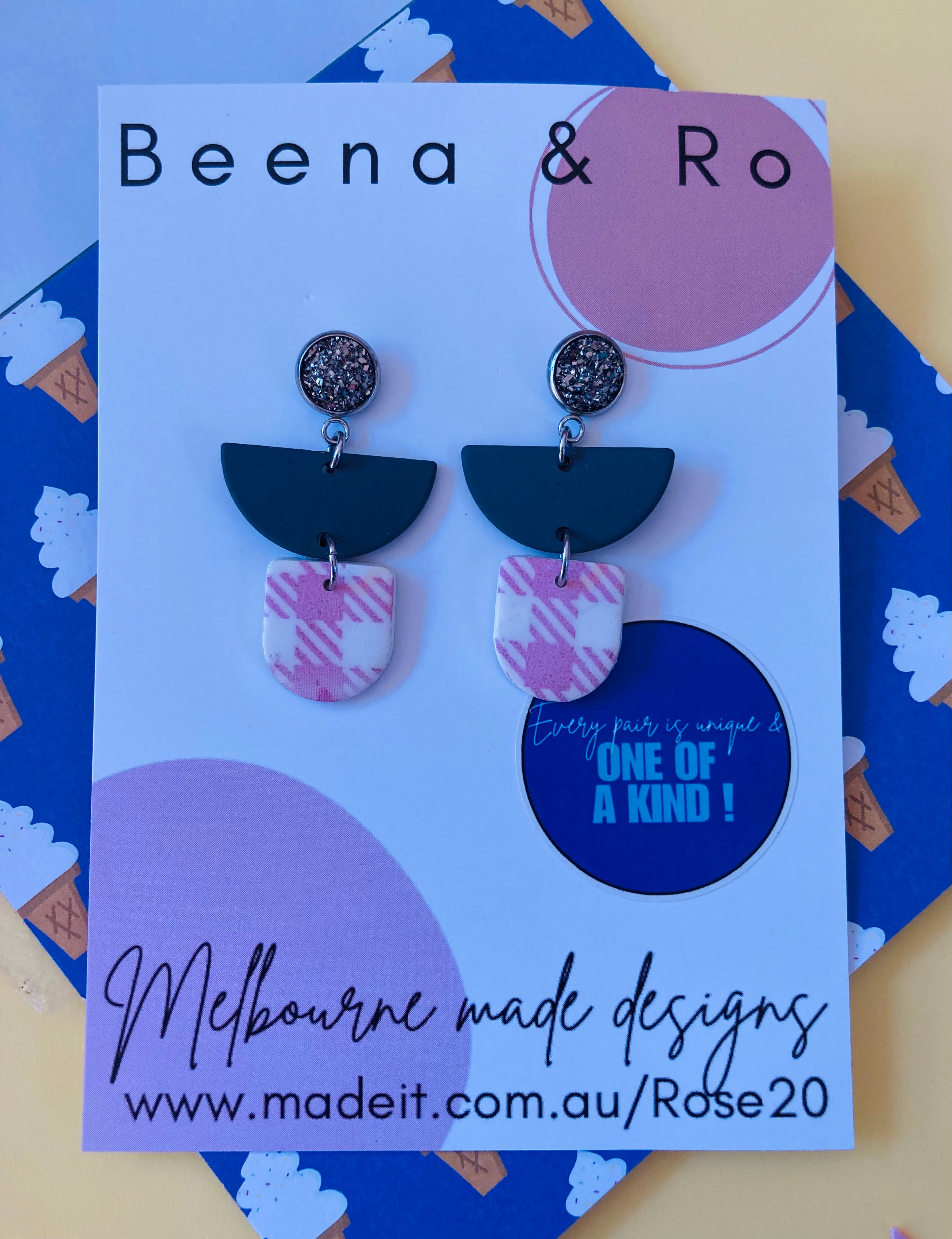 Gingham & grey earrings