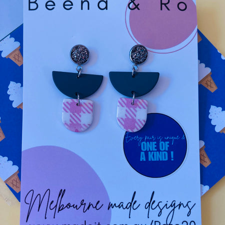 Gingham & grey earrings