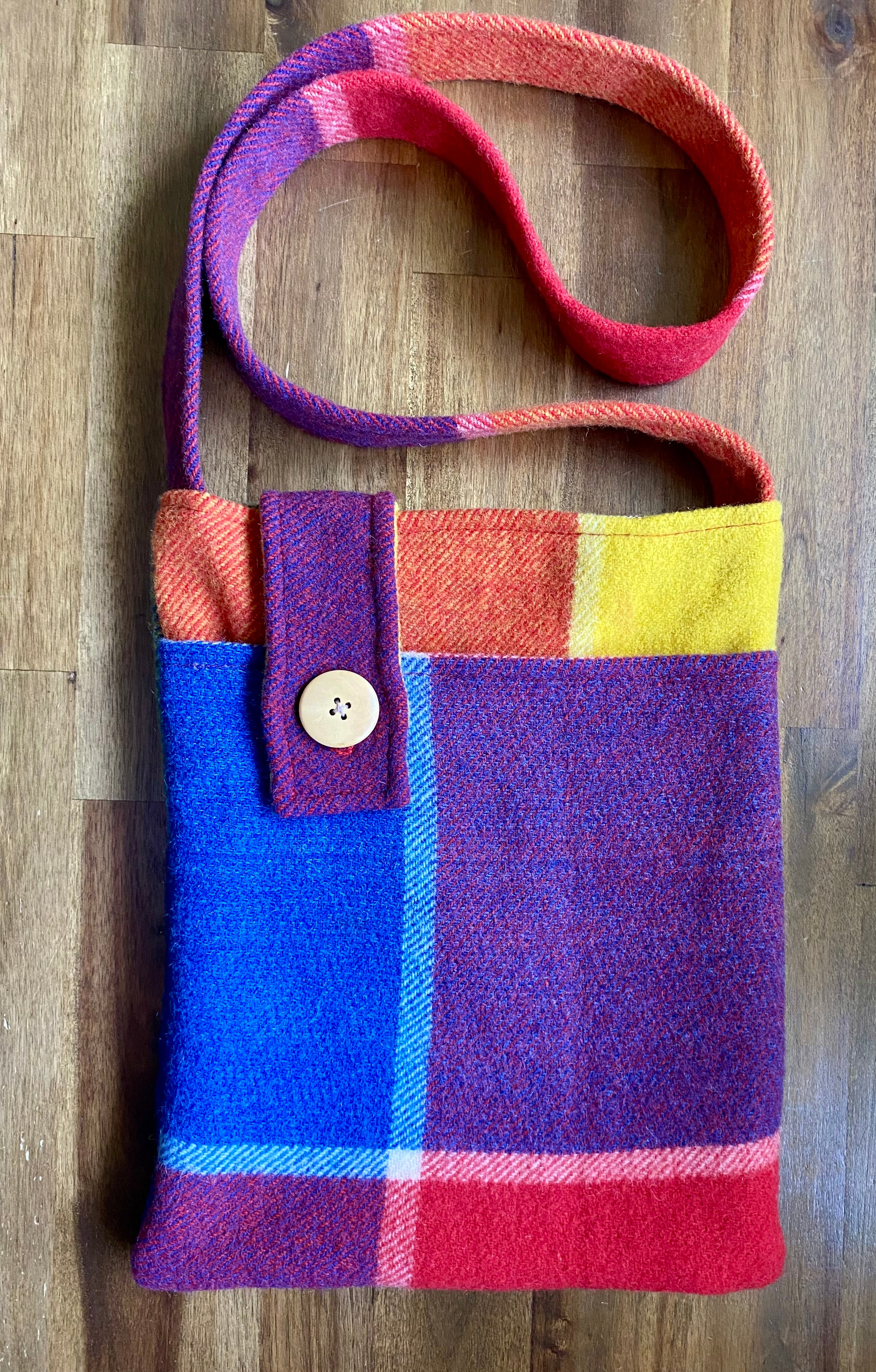 Upcycled Woollen Blanket - Cross Body Bag - Brights