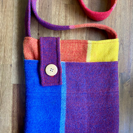 Upcycled Woollen Blanket - Cross Body Bag - Brights