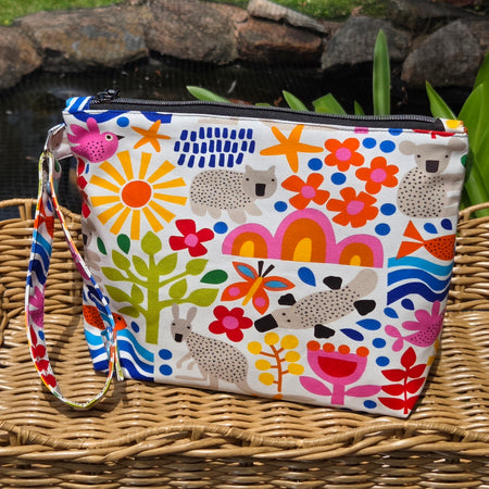 Jumbo Pouch, Colourful Australian Animal and Floral print