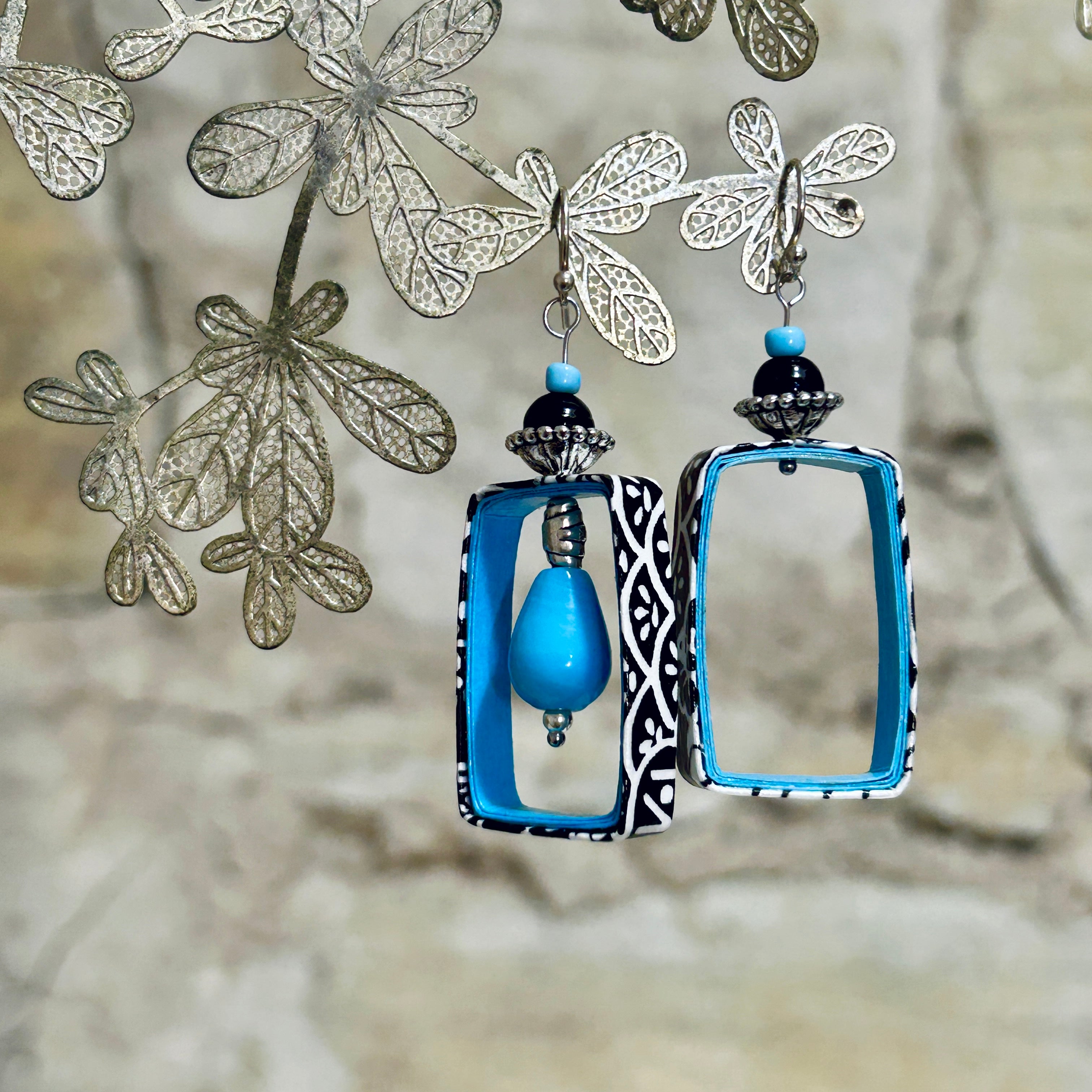 Earrings Aqua or Yellow Black White - EC-624 EC-621