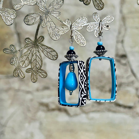 Earrings Aqua or Yellow Black White - EC-624 EC-621