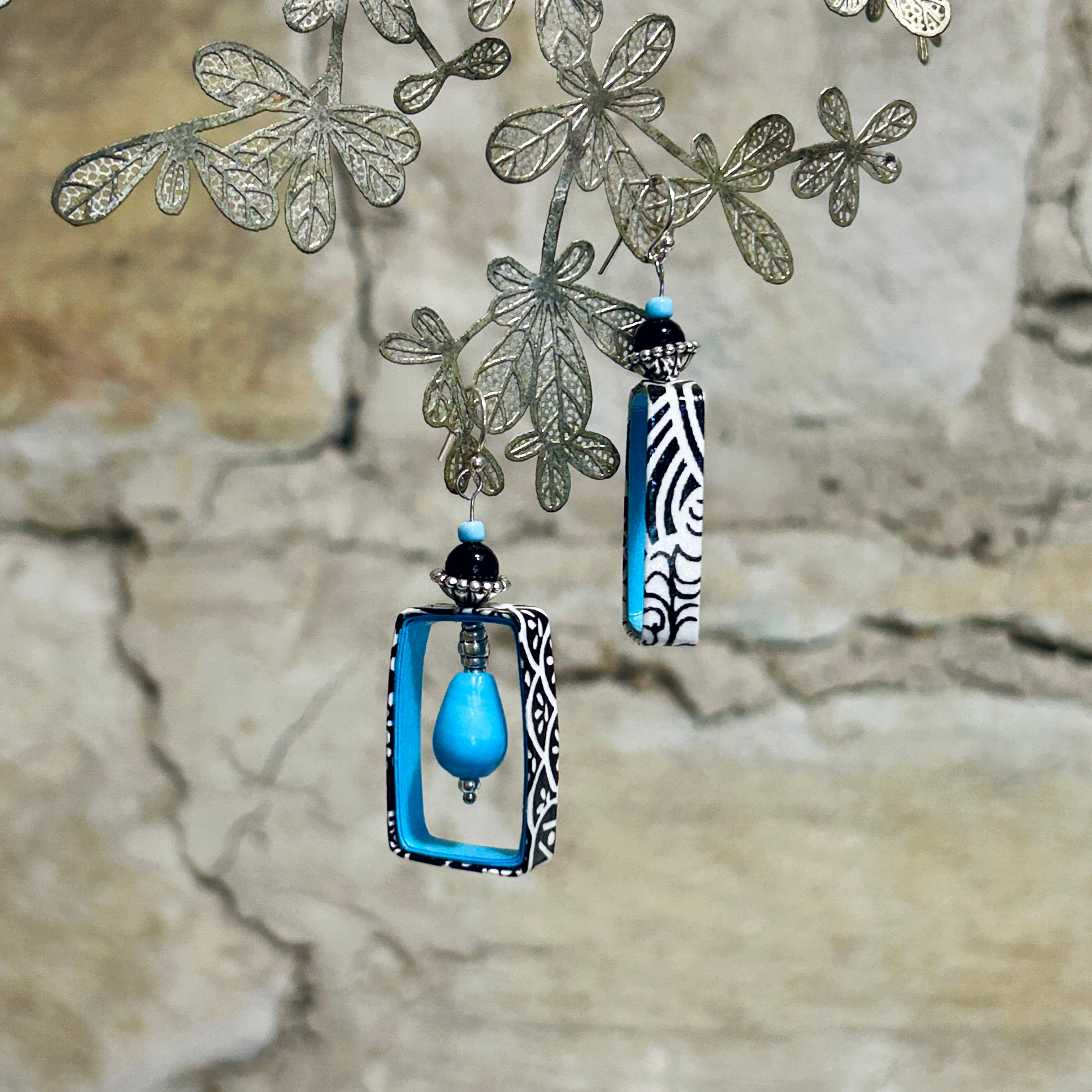 Earrings Aqua or Yellow Black White - EC-624 EC-621