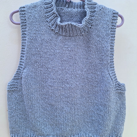 Handknitted Child's Between Seasons Vest Sz 4-6 Yrs