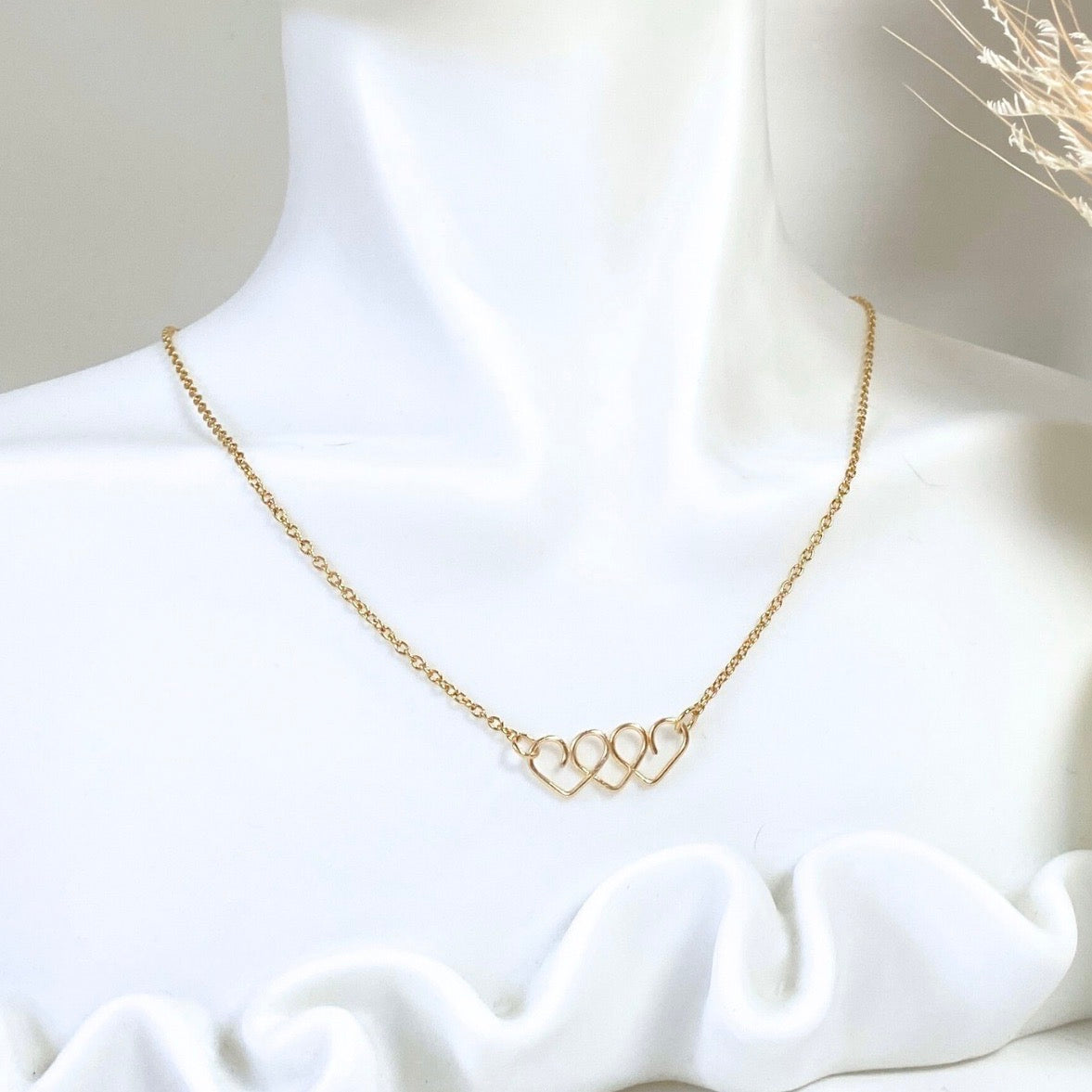 Chain of Hearts gold necklace | gold-plated or 14k gold-filled | Keepsake | Mothers Day or Anniversary gift