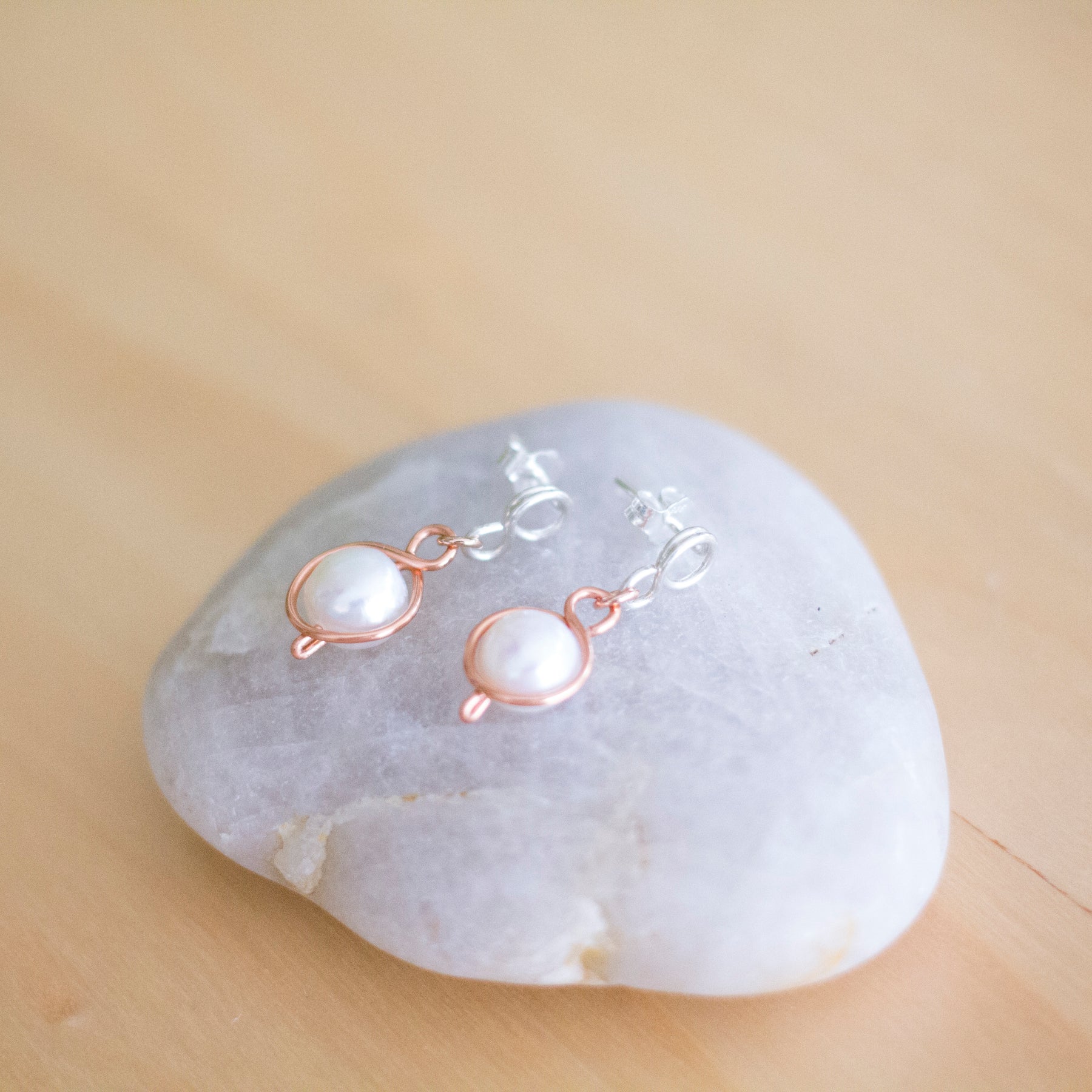 Baroque Pearl Silver and Copper Loop Stud Earrings | Sterling Silver and Copper
