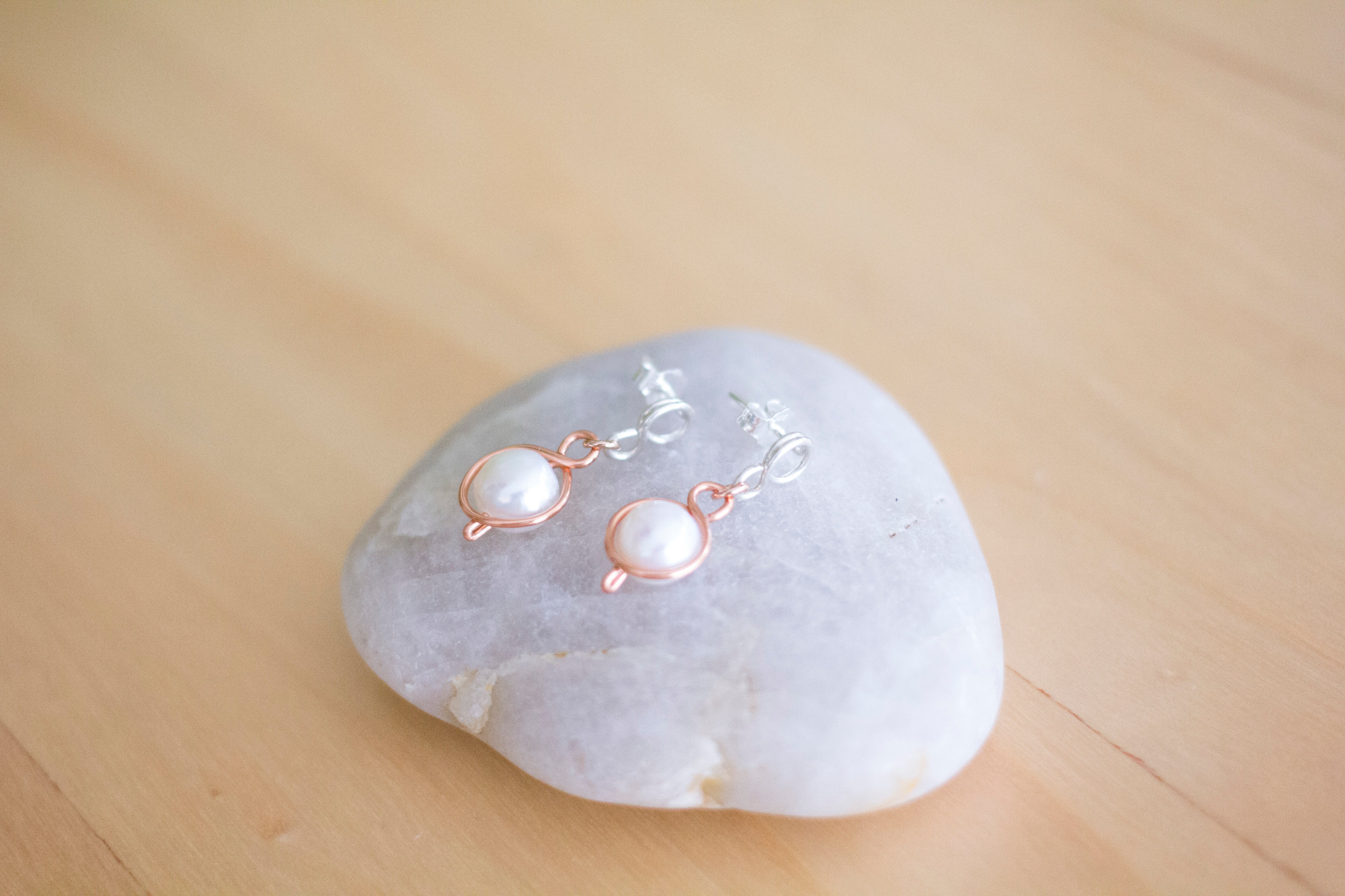 Baroque Pearl Silver and Copper Loop Stud Earrings | Sterling Silver and Copper