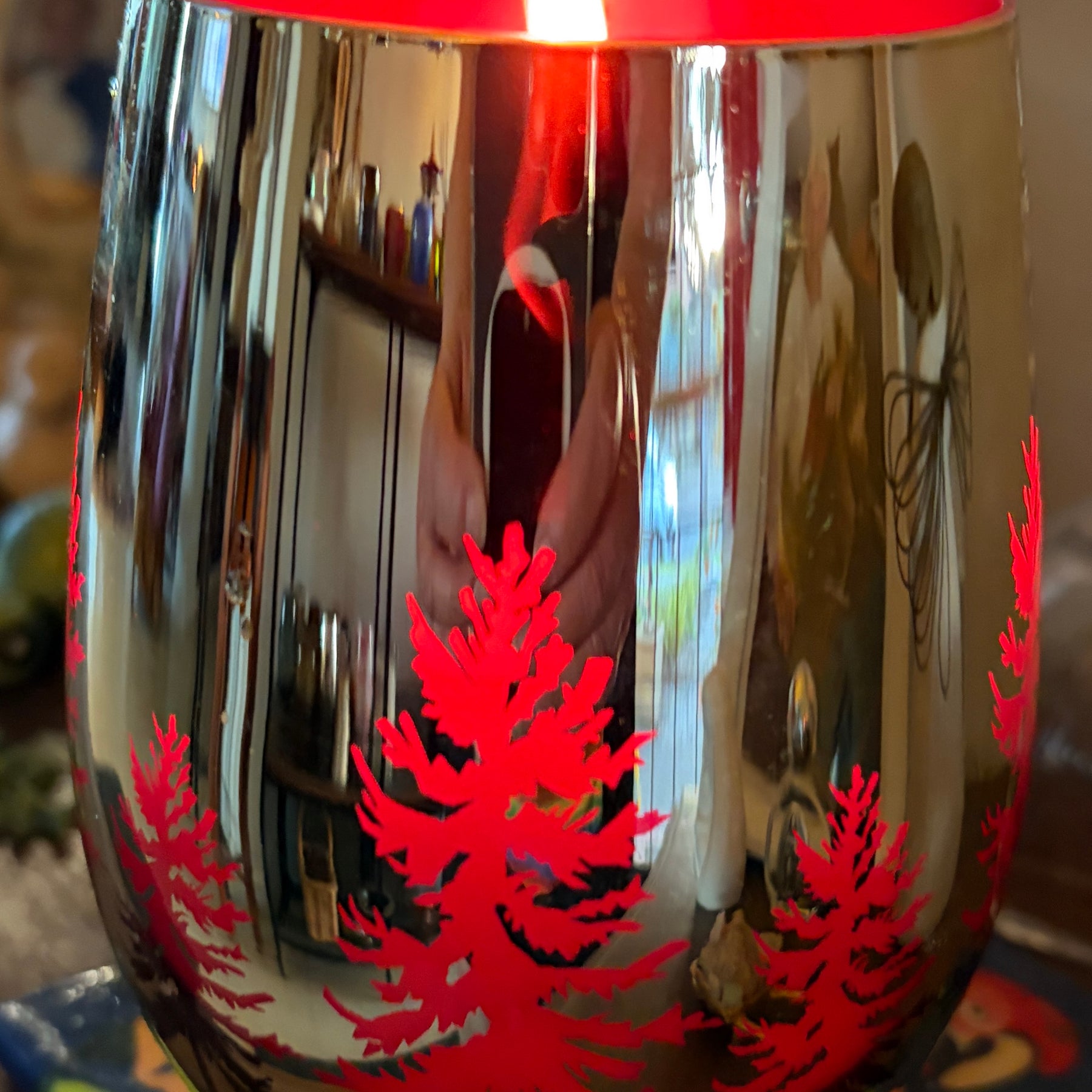 CHRISTMAS -  GOLD RED CHRISTMAS TREES CANDLE GLASS - POURED TO ORDER