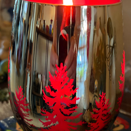 CHRISTMAS -  GOLD RED CHRISTMAS TREES CANDLE GLASS - POURED TO ORDER