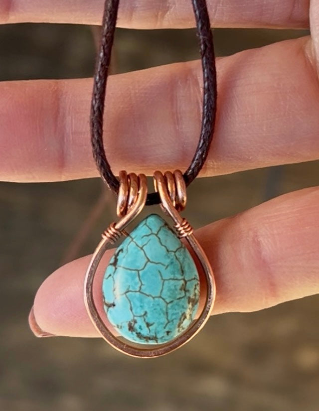 Copper and Stabilised Turquoise Pendant with Adjustable cord