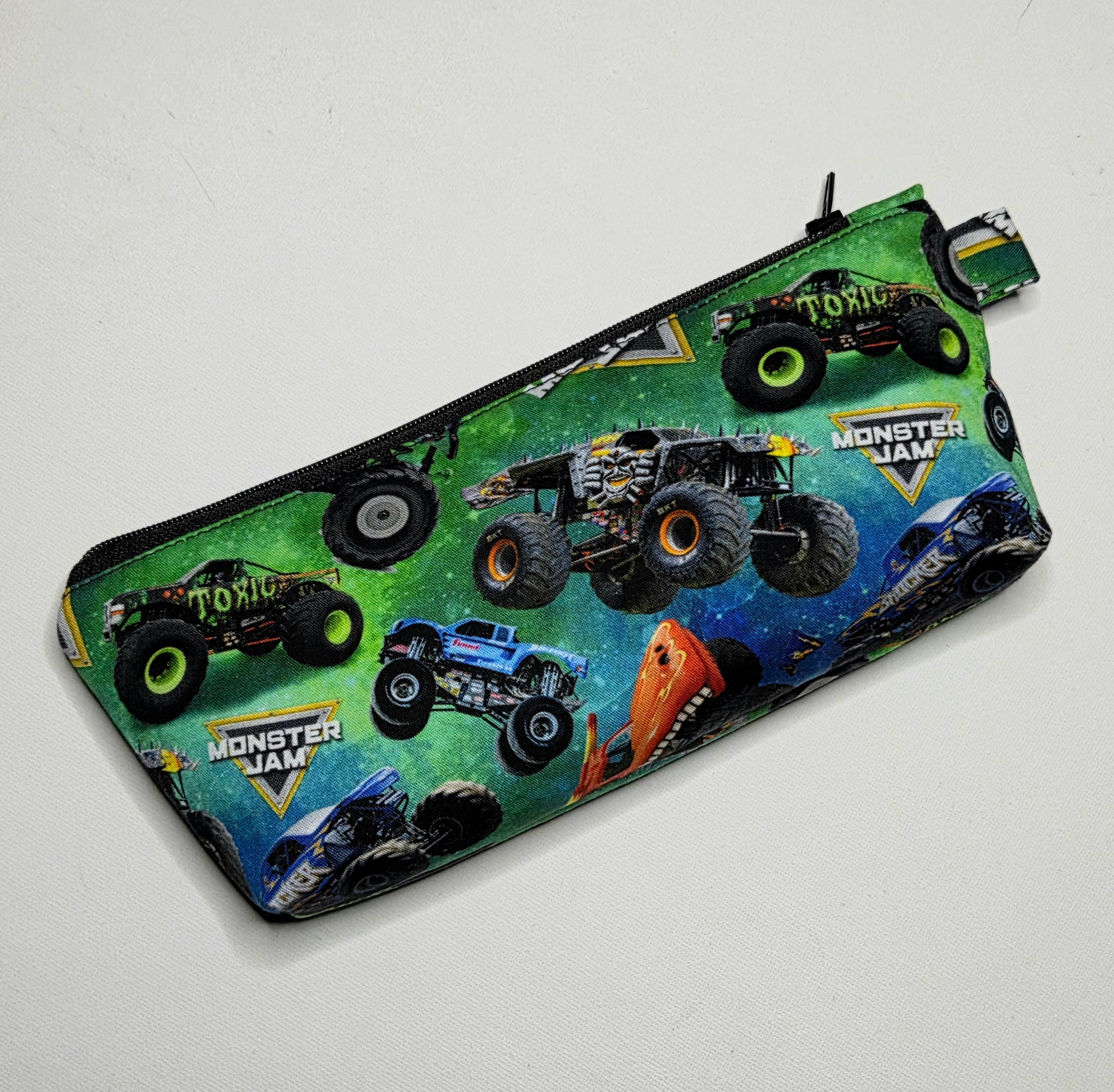 Pencil Case in colourful monster truck fabric