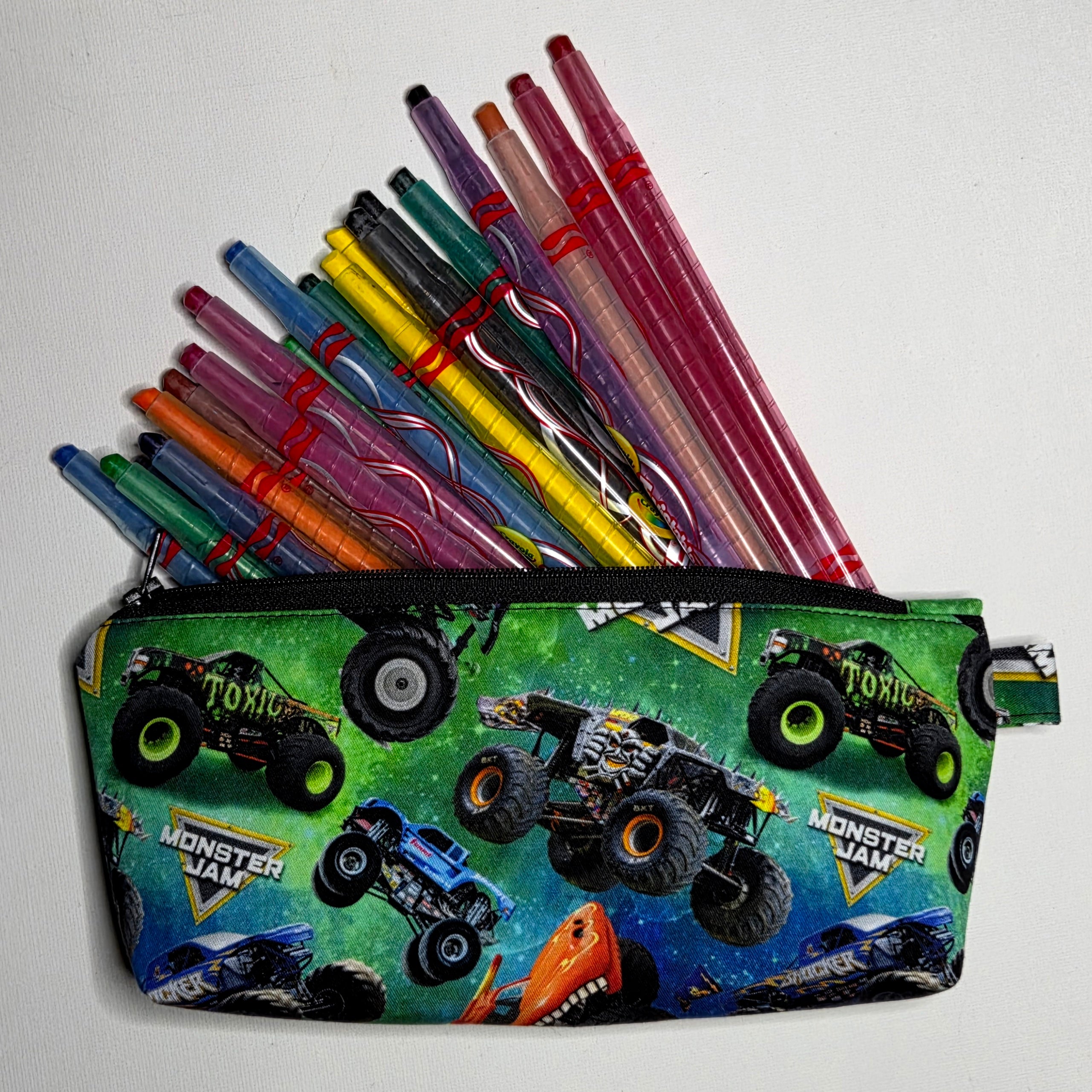 Pencil Case in colourful monster truck fabric