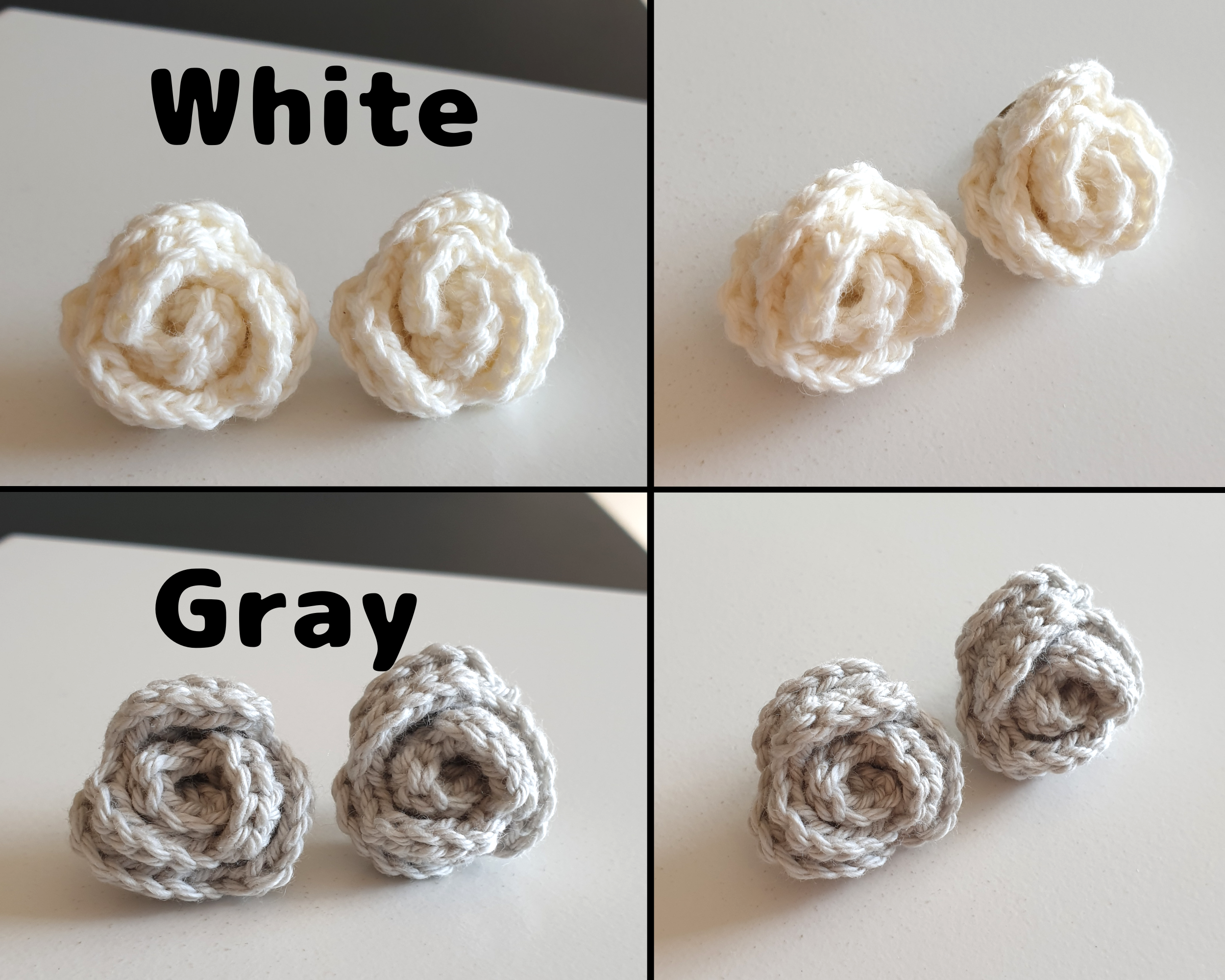 Small Hand Knitted Small Crochet Rose Flower Stud earrings : Blue White Gray