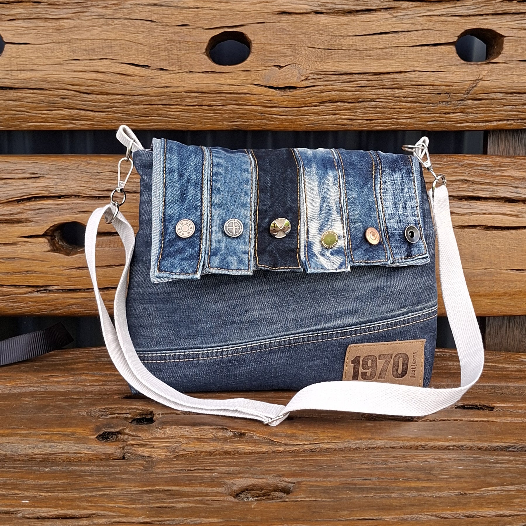 Upcycled Denim Unisex Crossbody Bag