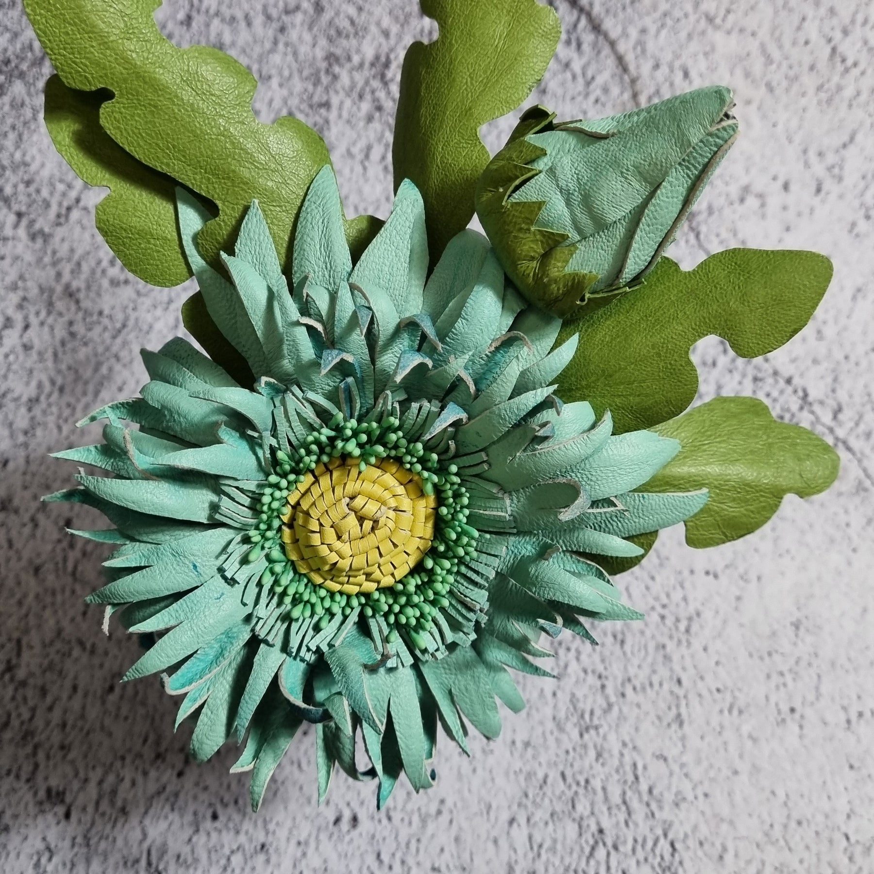 Leather Brooch Gerbera “Forest Light" , Flower Brooch