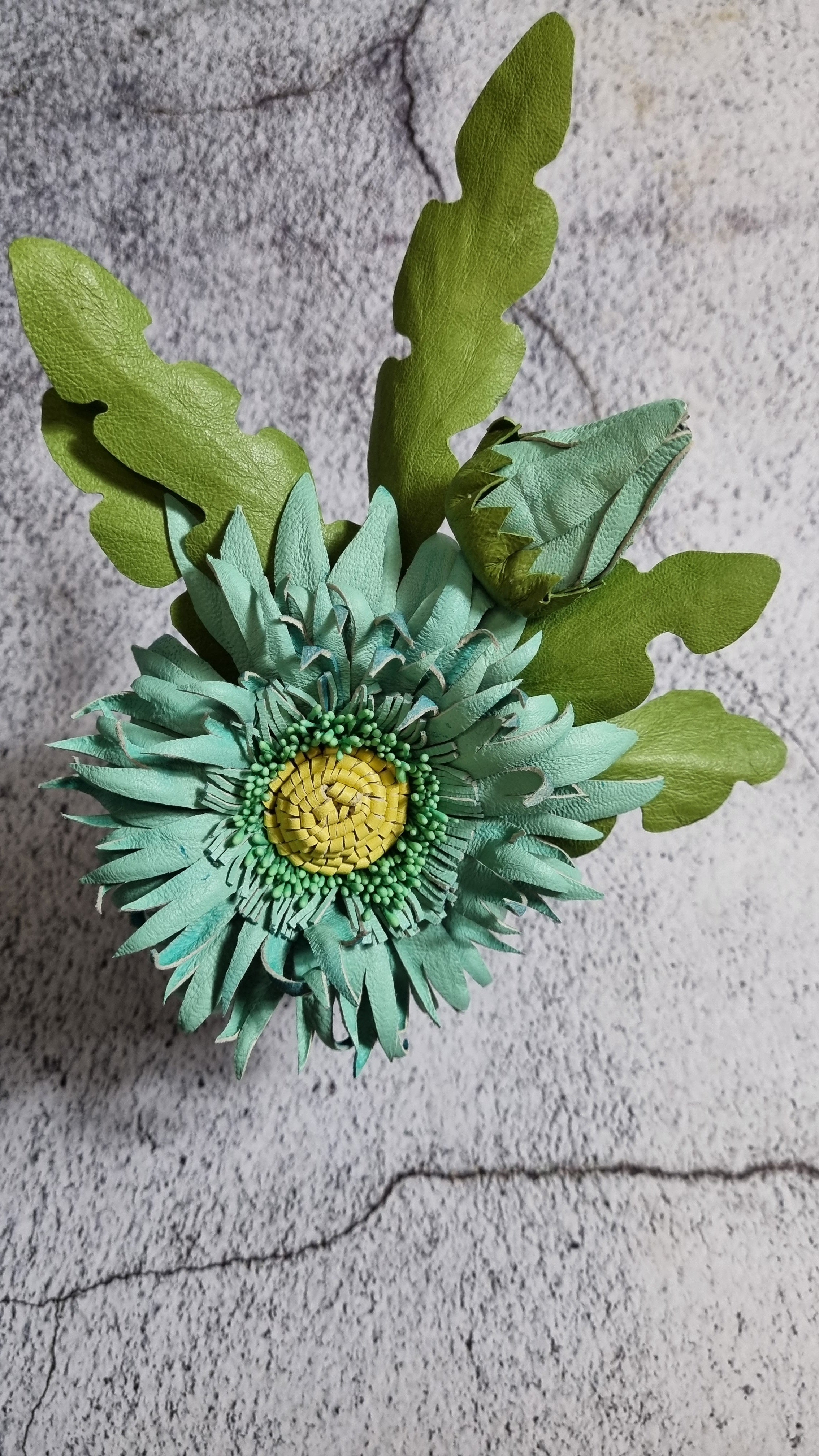 Leather Brooch Gerbera “Forest Light" , Flower Brooch