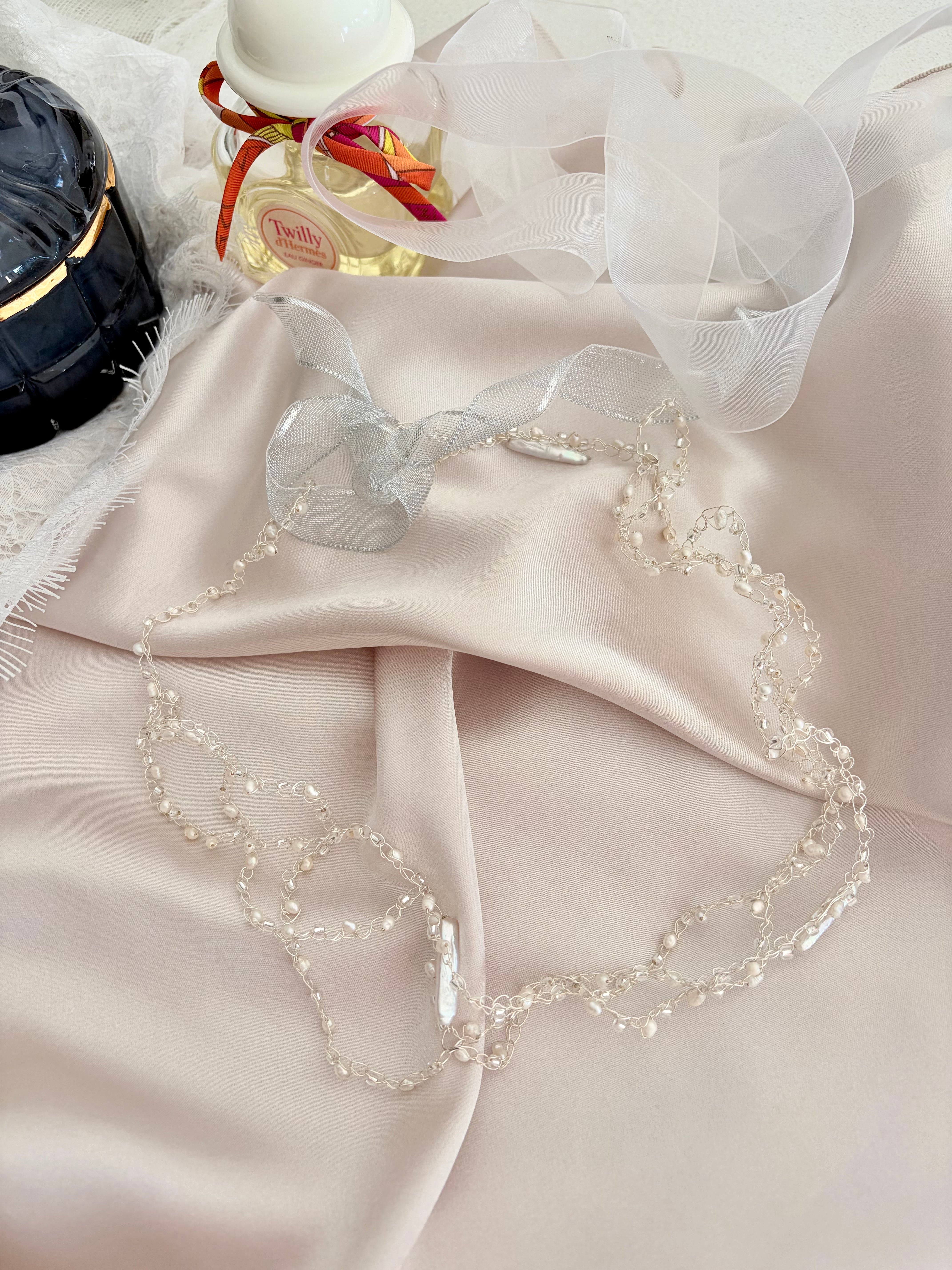 Fluffy Cloud ☁️ Silver plated White pearls Necklace