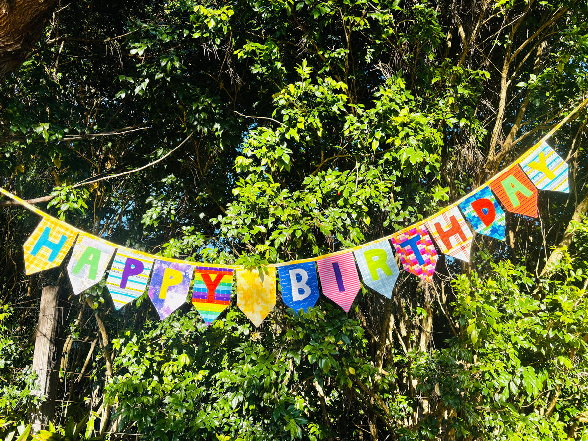 Custom Happy Birthday Fabric Bunting | Handmade Reusable Birthday Decoration