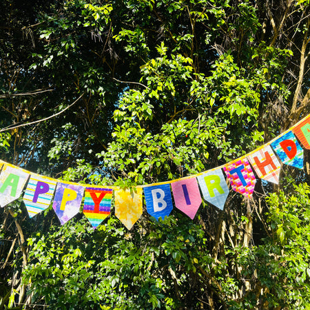 Custom Happy Birthday Fabric Bunting | Handmade Reusable Birthday Decoration