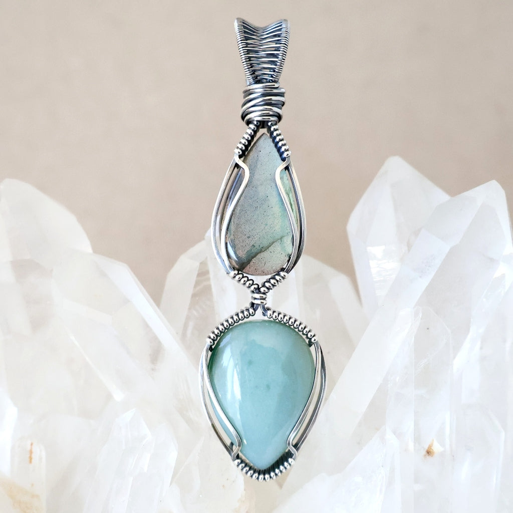 Sterling Silver Labradorite and Mtorolite Pendant ~ Calming Talisman of Awareness