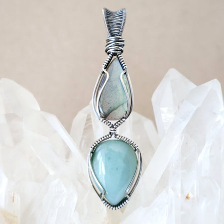 Sterling Silver Labradorite and Mtorolite Pendant ~ Calming Talisman of Awareness