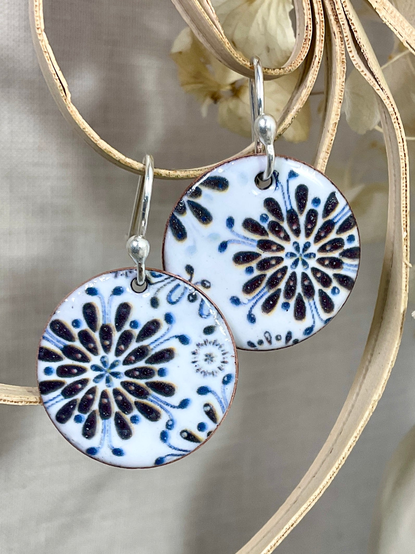 Dandelion flowers. Handmade enamel earrings