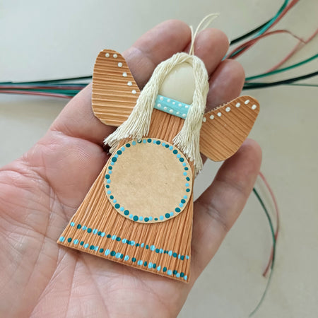 Handmade Palm Leaf Angel Ornament Place for Handwritten Greeting Sustainable