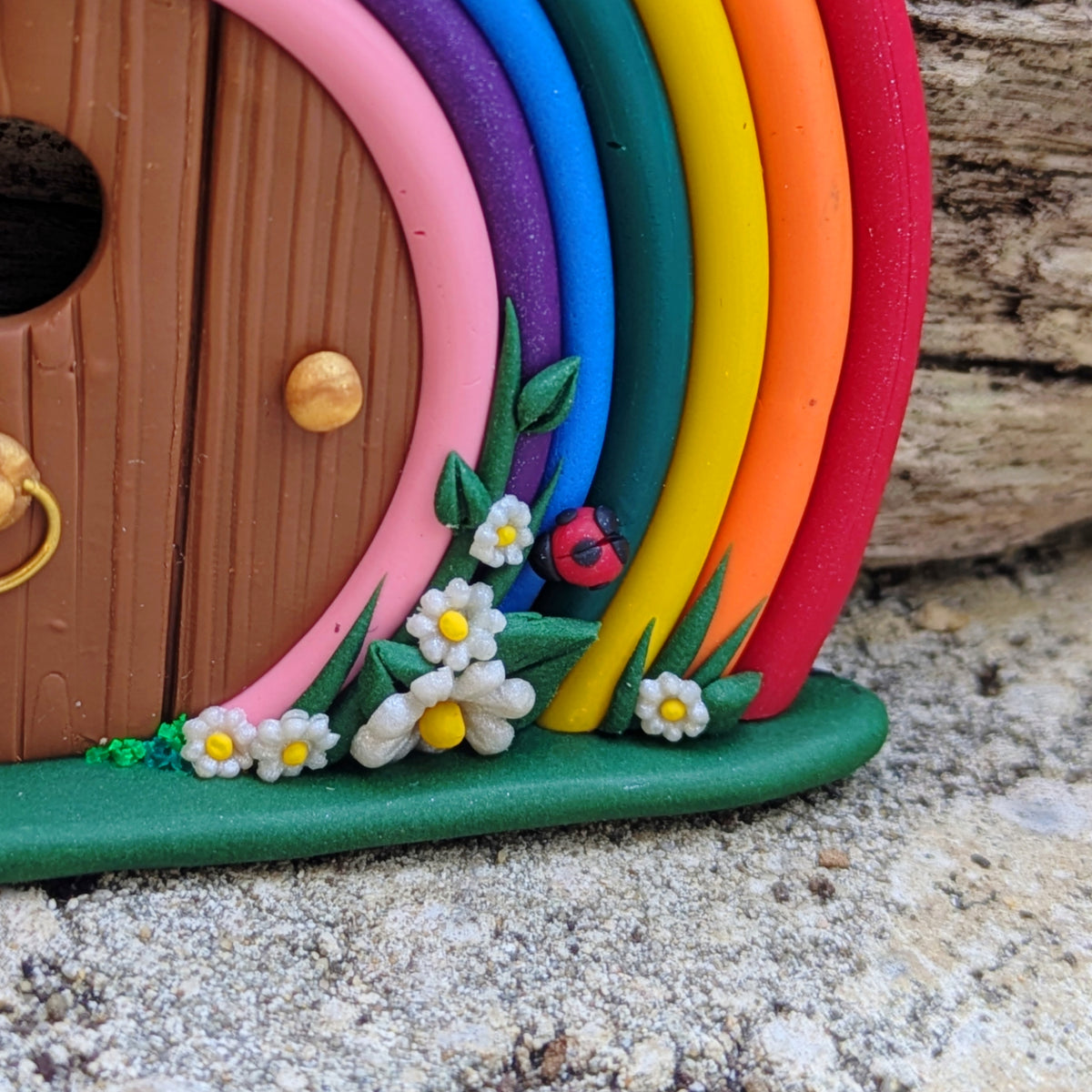 Mini Rainbow Fairy Door with Golden Fairy
