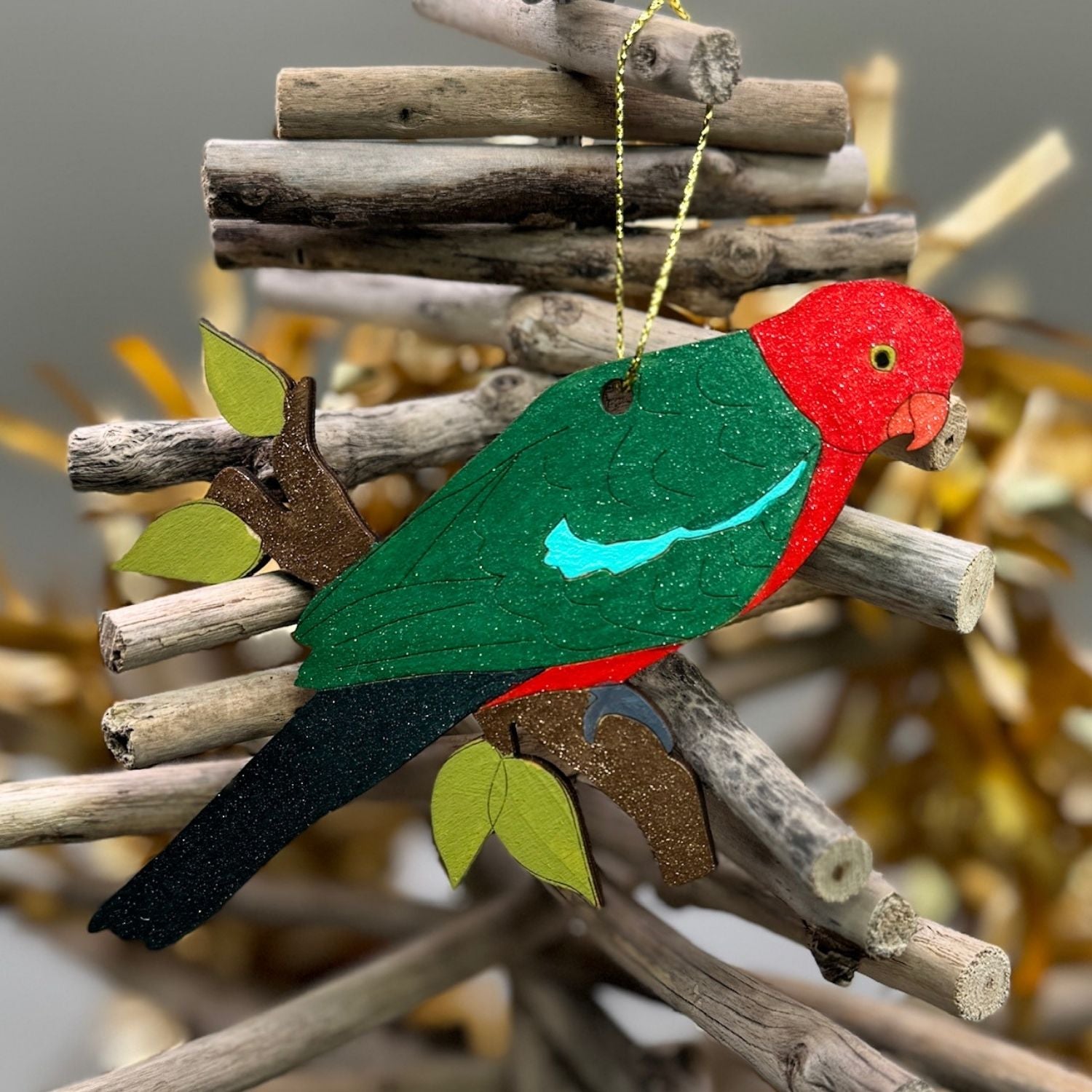 King Parrot Hand Painted Australiana Christmas Decoration