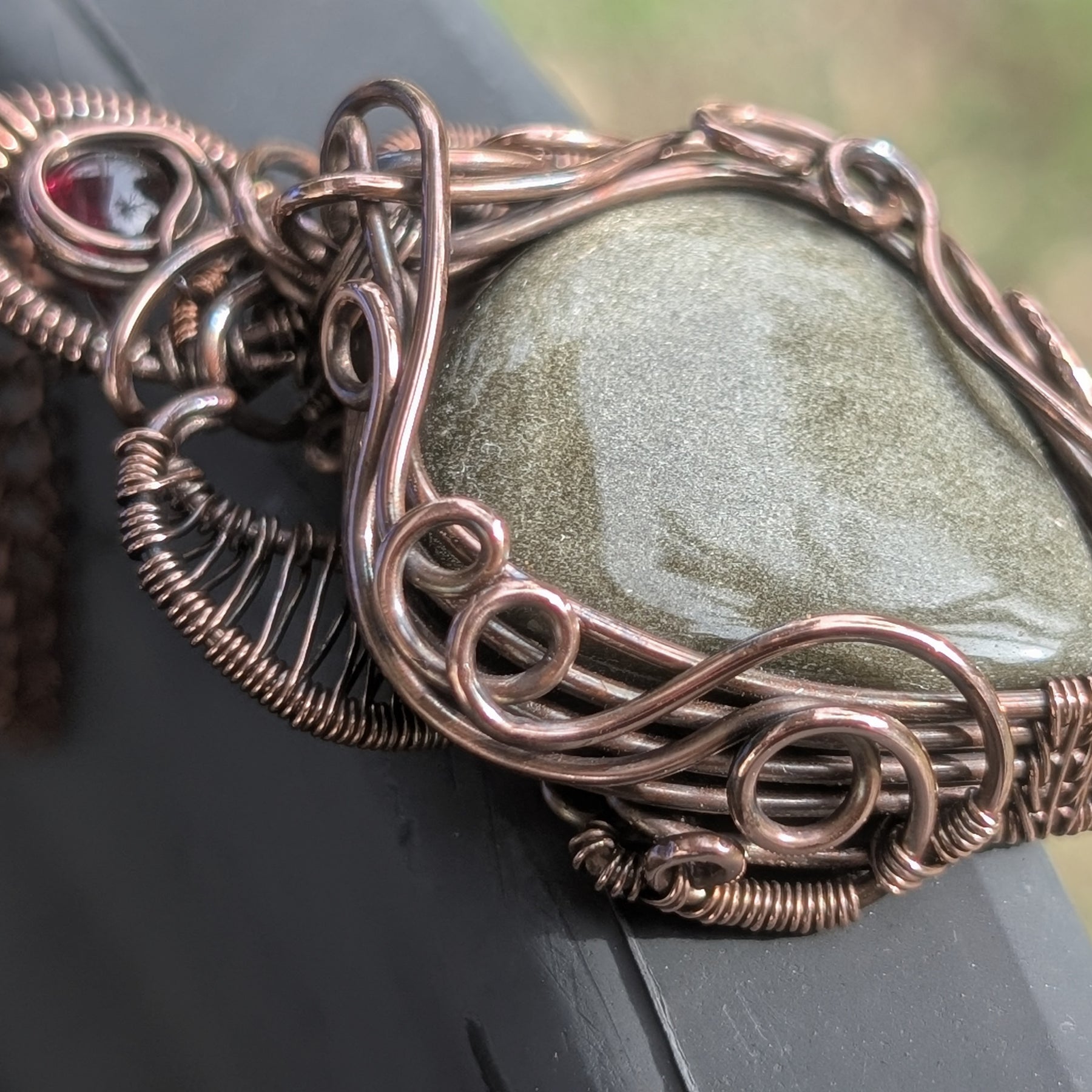 Winifred - Gold Sheen Obsidian & Garnet in Oxidised Copper