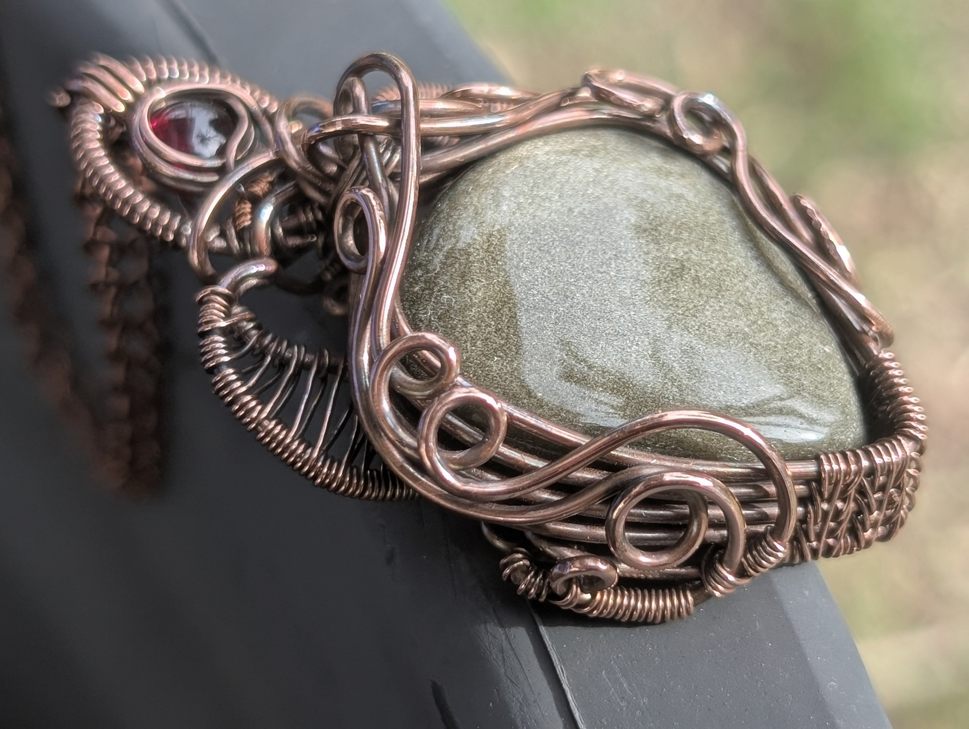 Winifred - Gold Sheen Obsidian & Garnet in Oxidised Copper