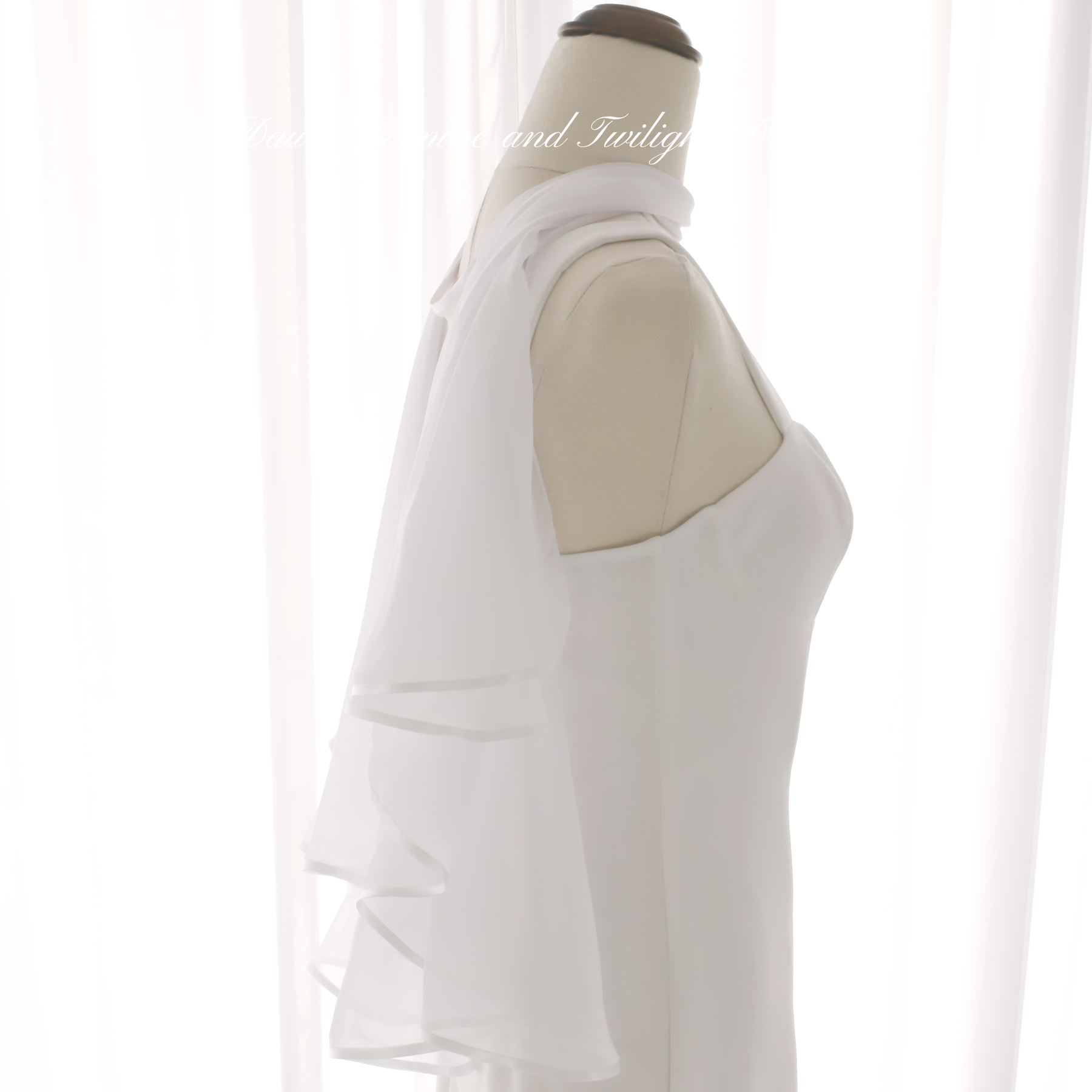 100% Silk Chiffon Center-Split Bridal Cape with Swarovski Crystal Button | The Aria
