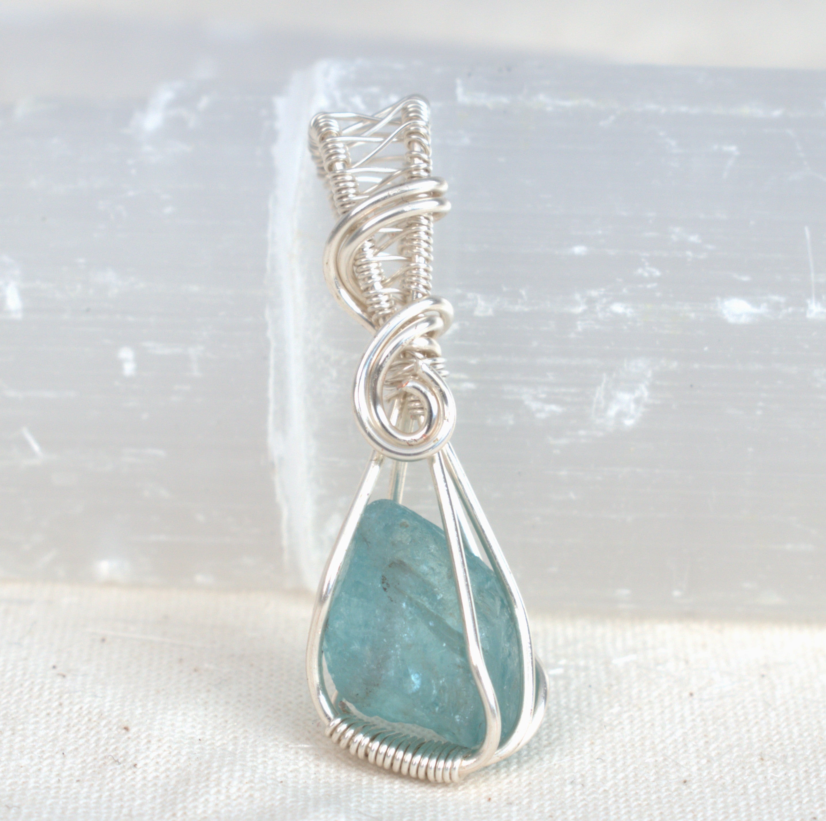 Raw Blue Apatite – Hand-Wrapped Gemstone Pendant