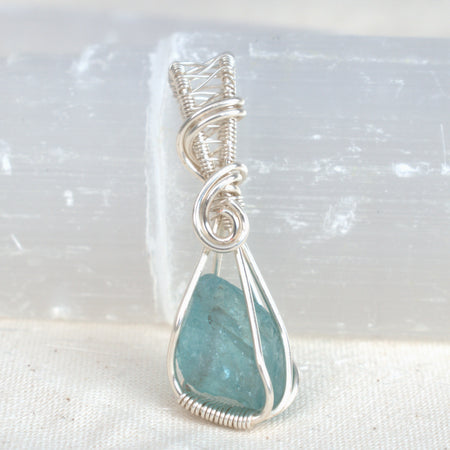 Raw Blue Apatite – Hand-Wrapped Gemstone Pendant