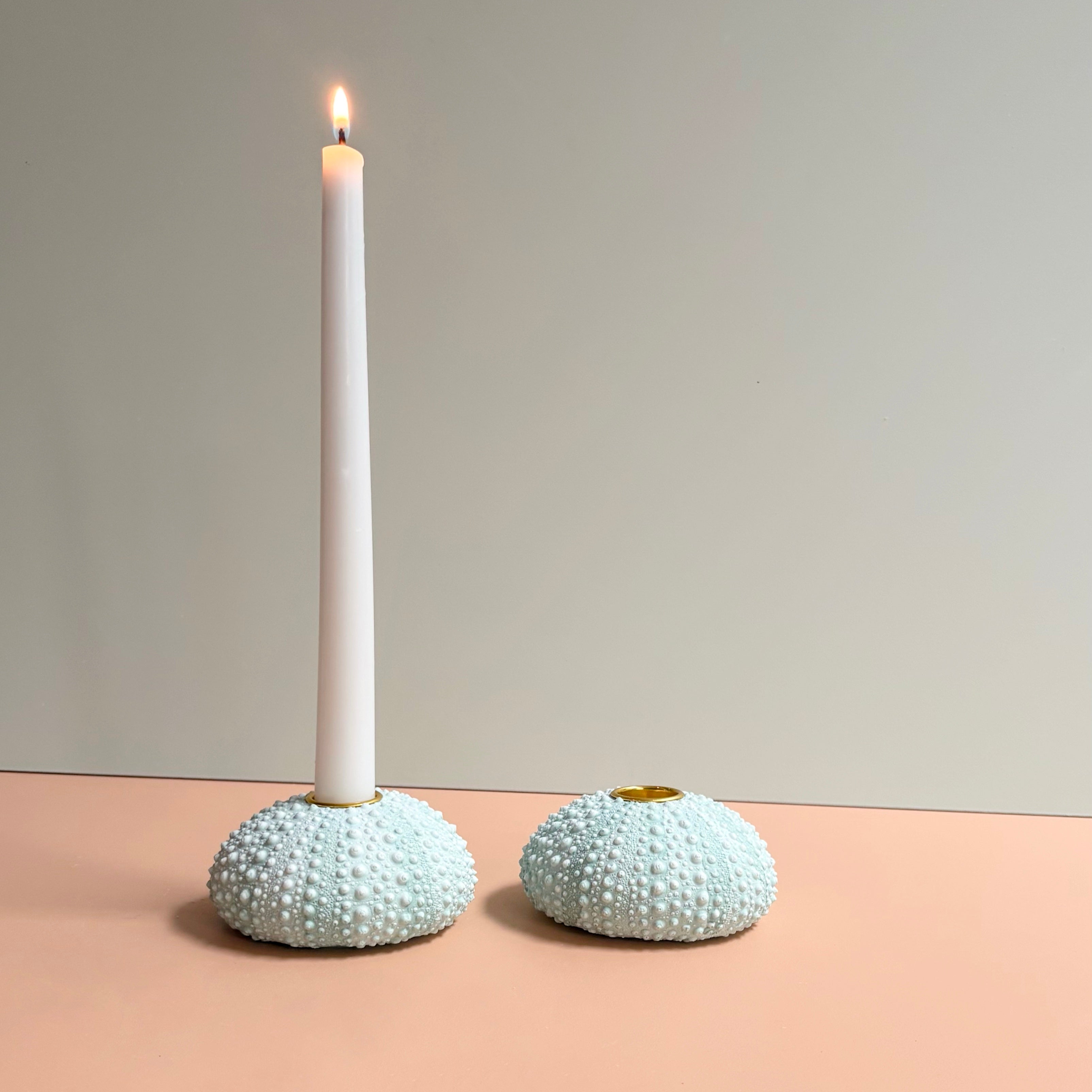 Green Sea Urchin candle Holder — Eco Resin | Coastal Wedding Decor