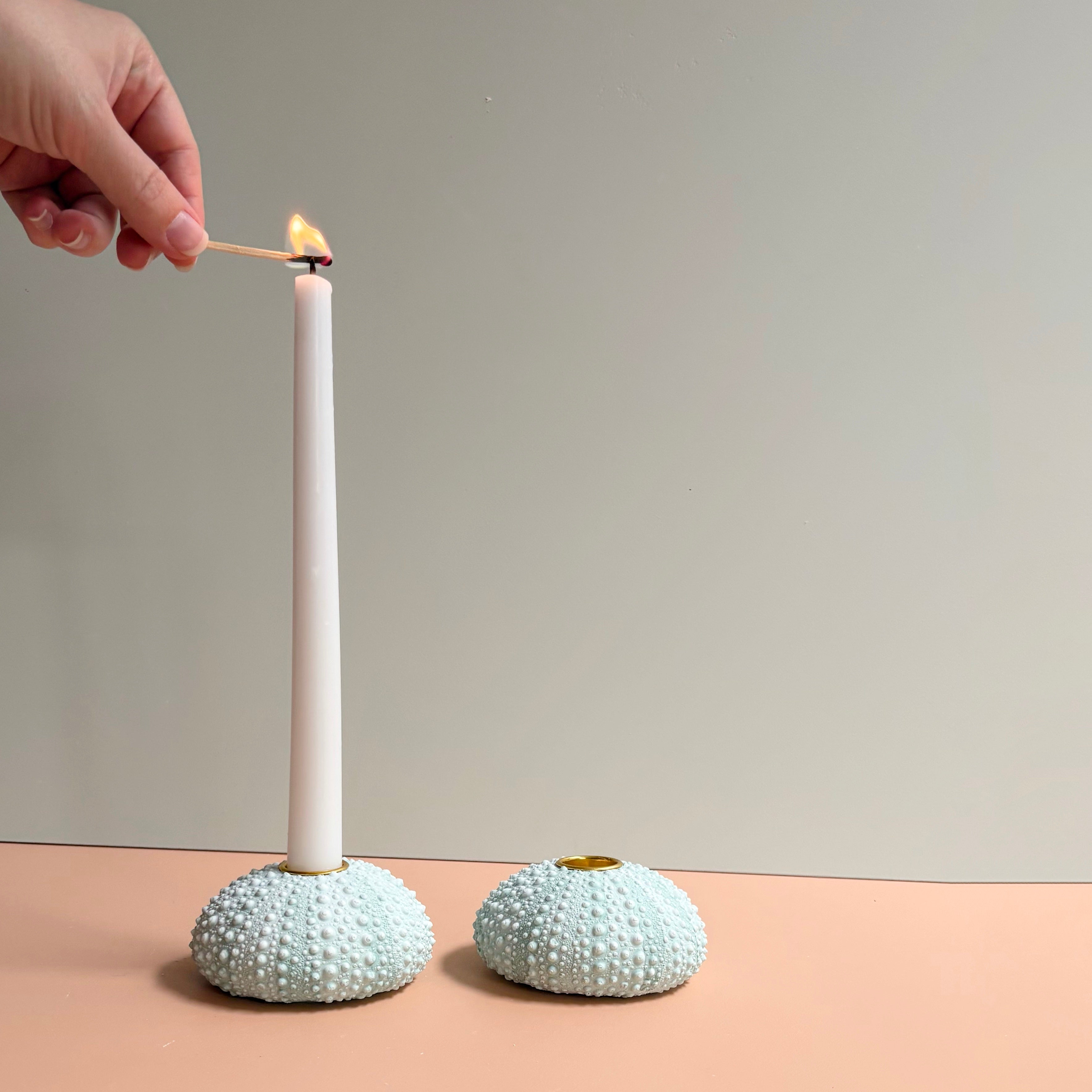 Green Sea Urchin candle Holder — Eco Resin | Coastal Wedding Decor
