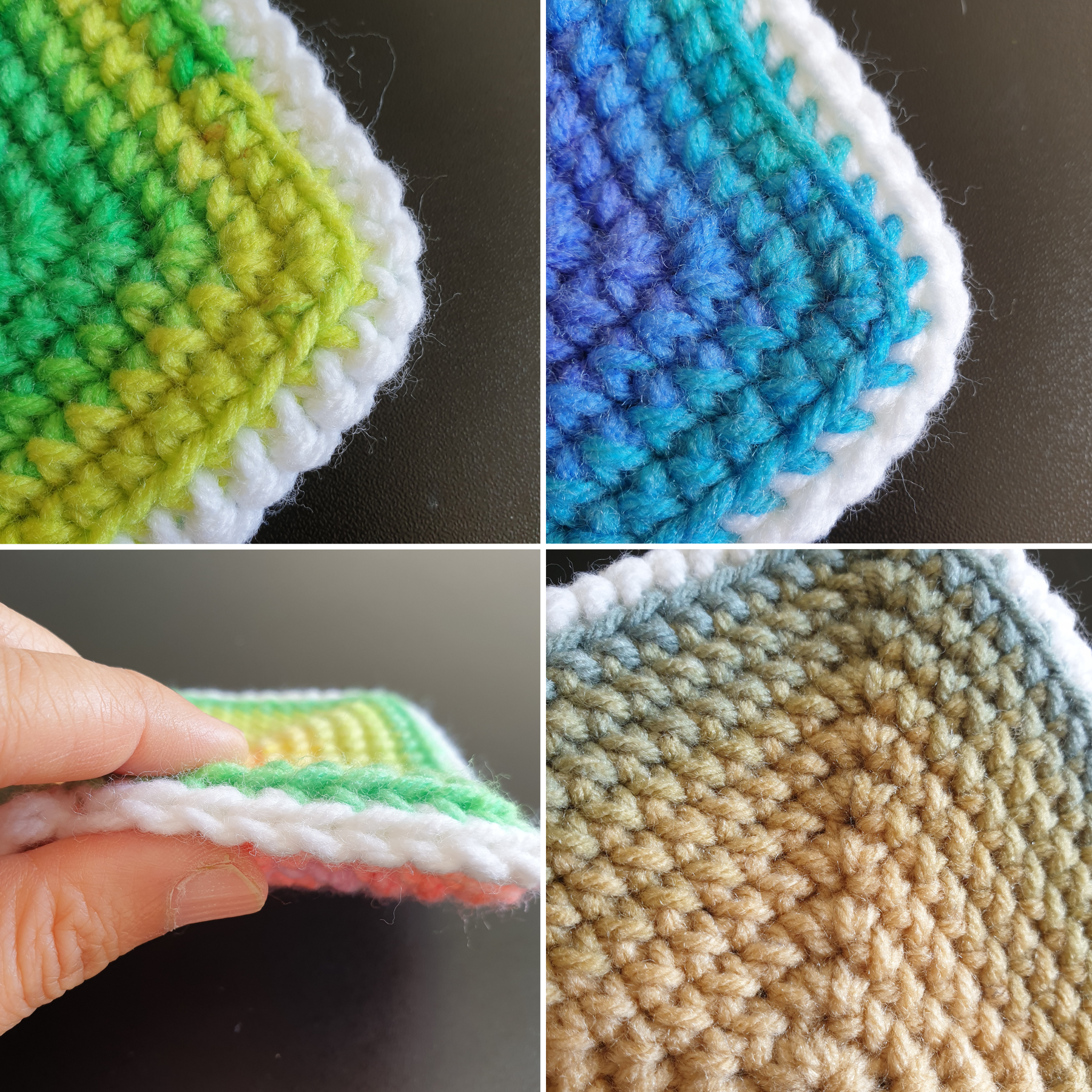 Hand Crochet Colourful Thick Square Coaster : Two Sided ,  Double Sided